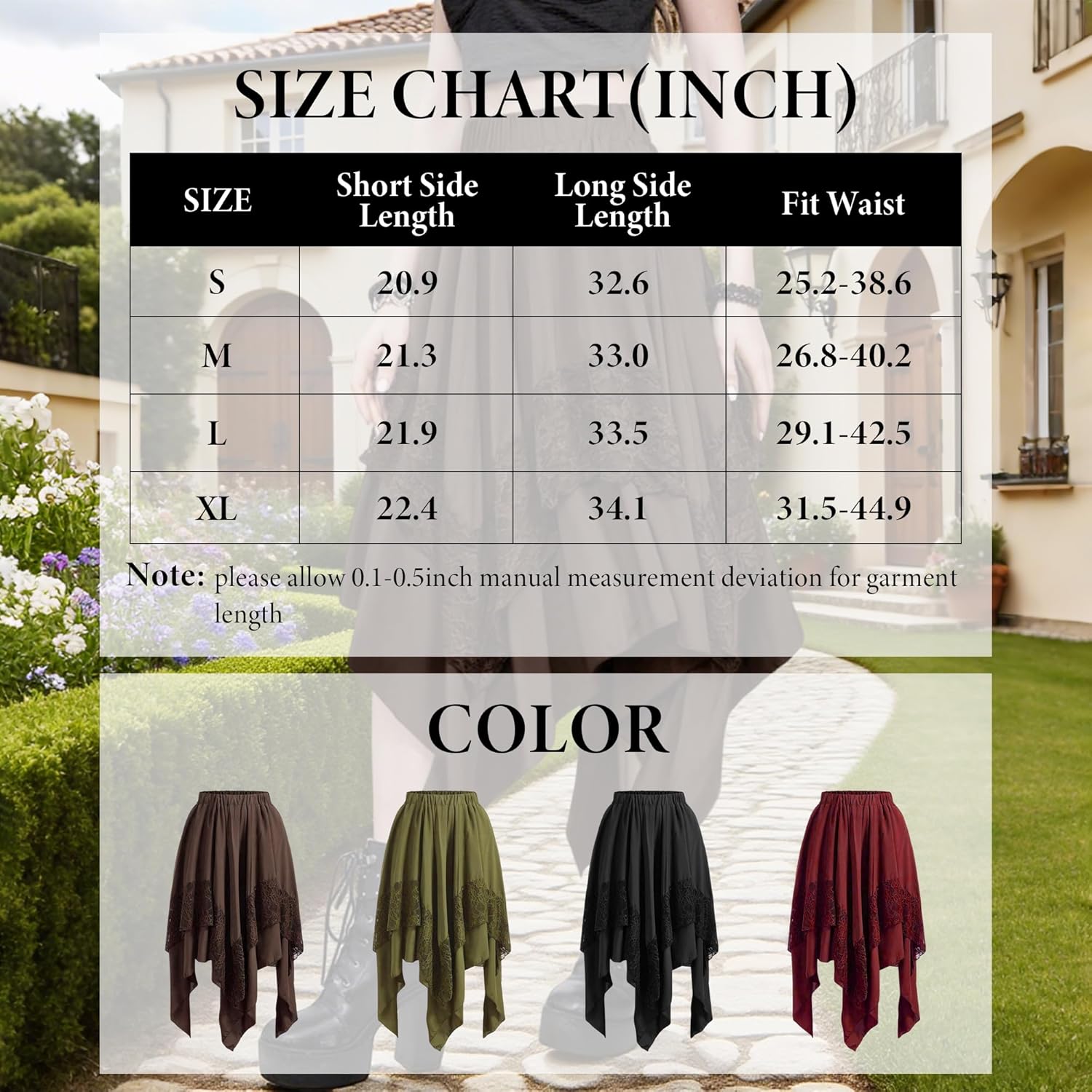 Renaissance Fairy Skirt for Women Lace Layered Y2K Midi Skirts Flowy Asymmetrical Skirt Gothic Pirate Costume - Image 5