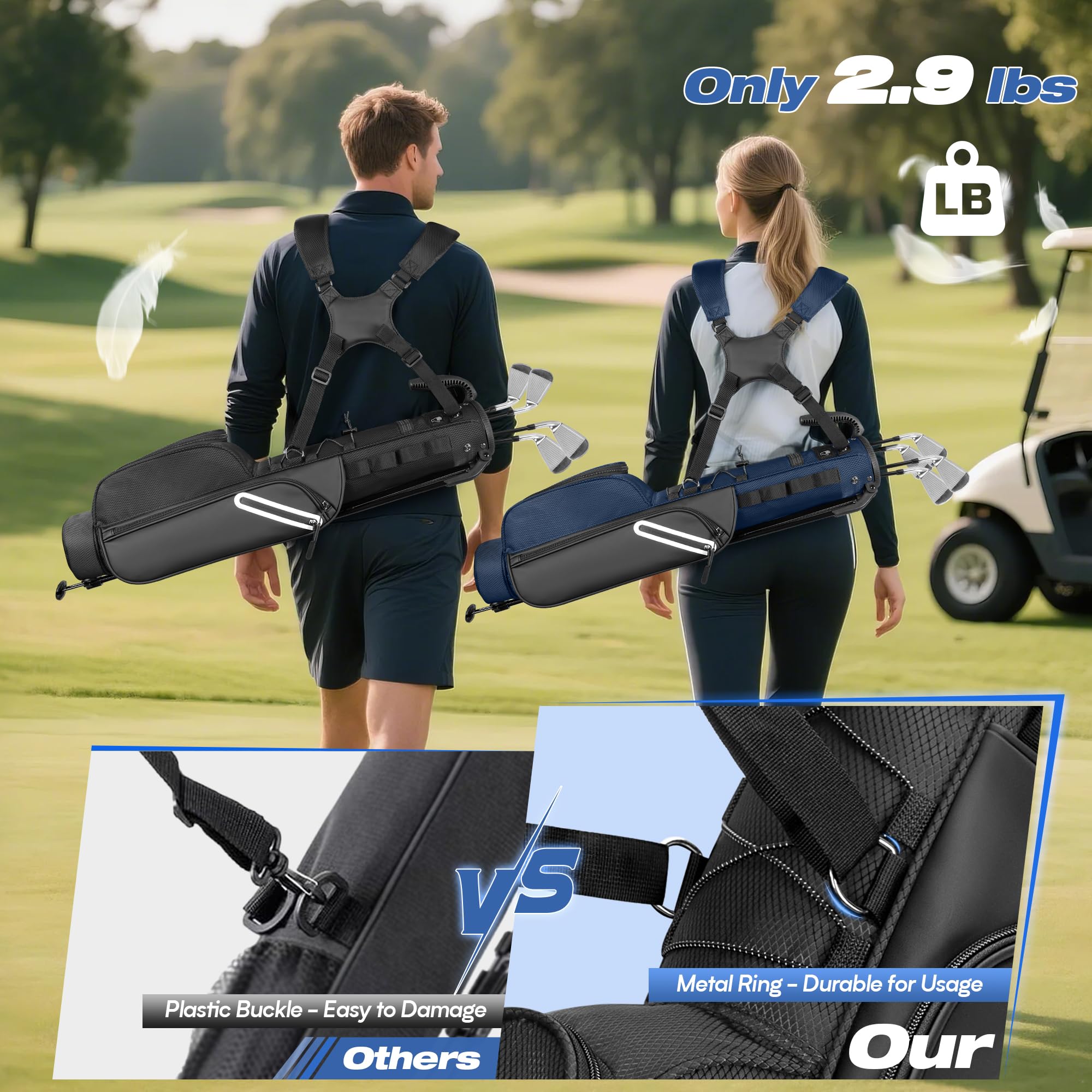 GOBUROS Golfschlägertasche für bis zu 7 Schläger, kompaktes Design für Par 3 Plätze und Driving Range, leichte Pitch und Putt Golftasche, mit gepolstertem ergonomischem Doppelgurt