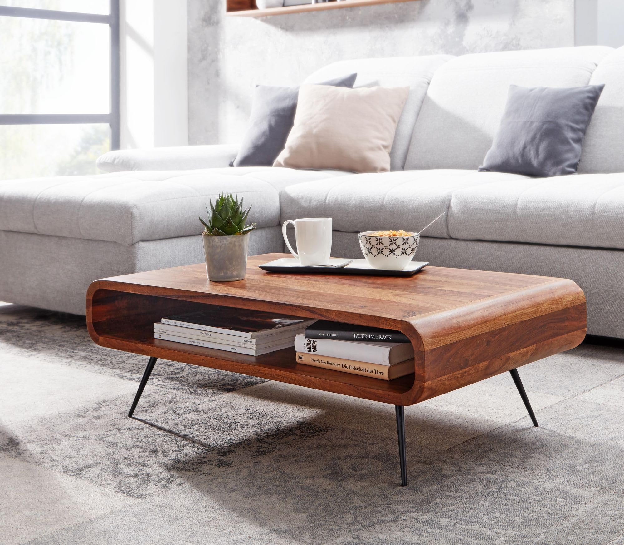 FineBuy Koffietafel Massief Sheesham-Hout en Metaal