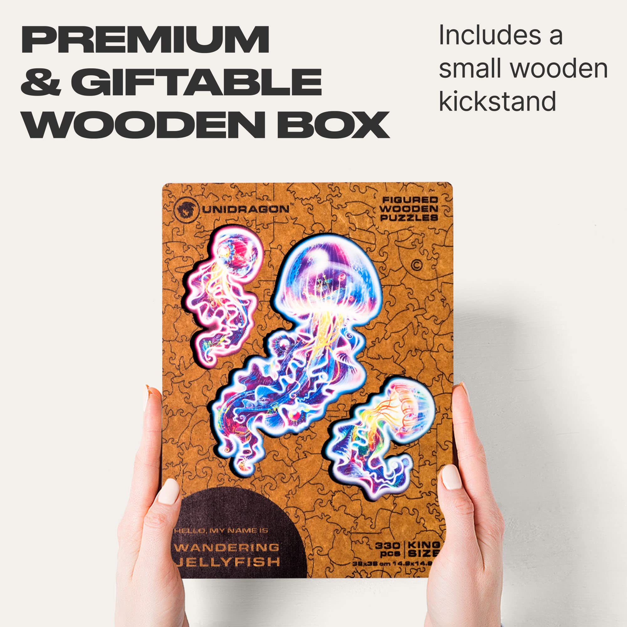 UNIDRAGON Wandering Jellyfish Wooden Jigsaw Puzzle for Adults - 330 Unique Shaped Pieces - King Size 38 x 38 cm