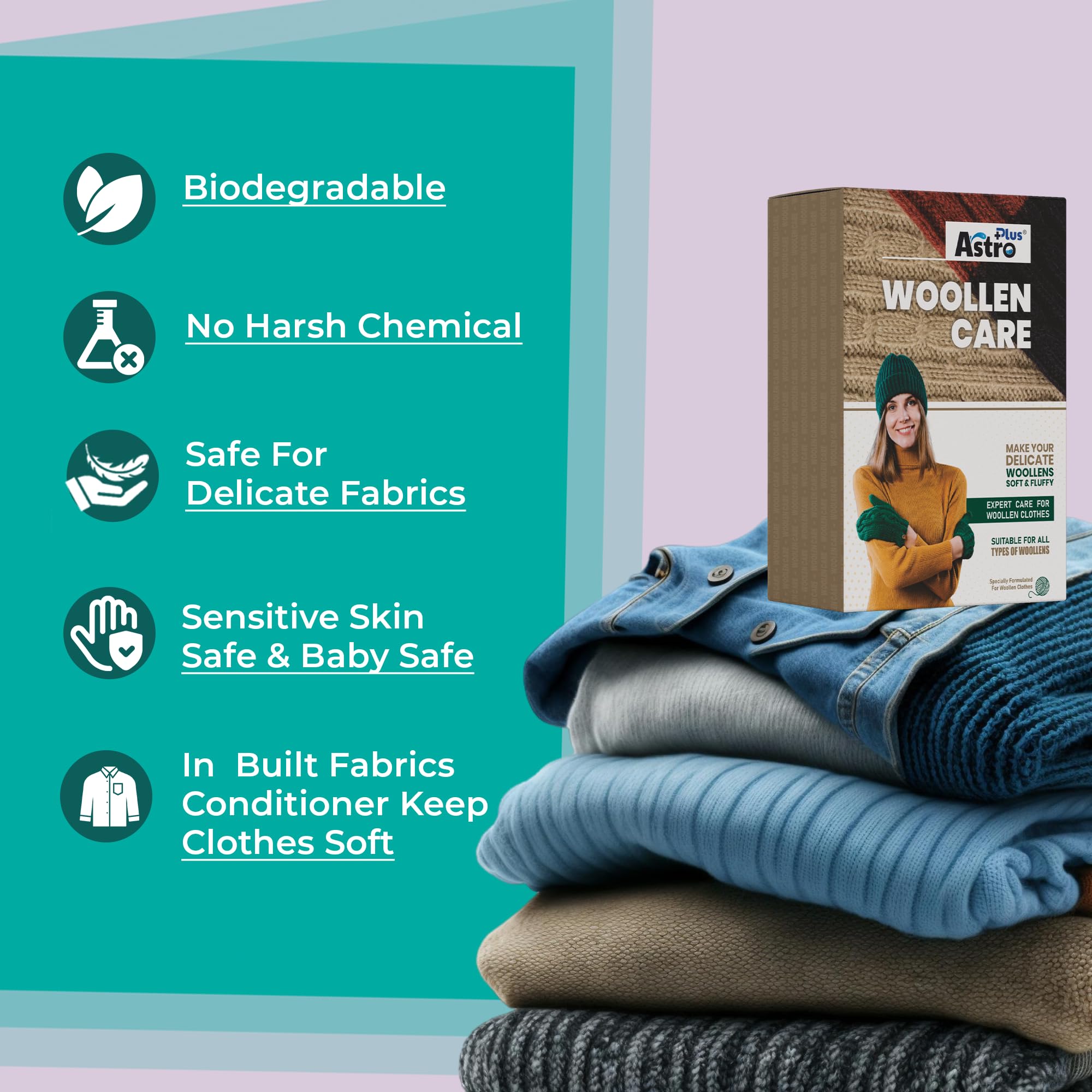 Astro Plus Woolen Care Liquid β Gentle, Eco-Friendly Wool Washing Liquid for Soft, Fresh, and Long-Lasting Wool Garments (5 Pouch x 40 ml each) 3
