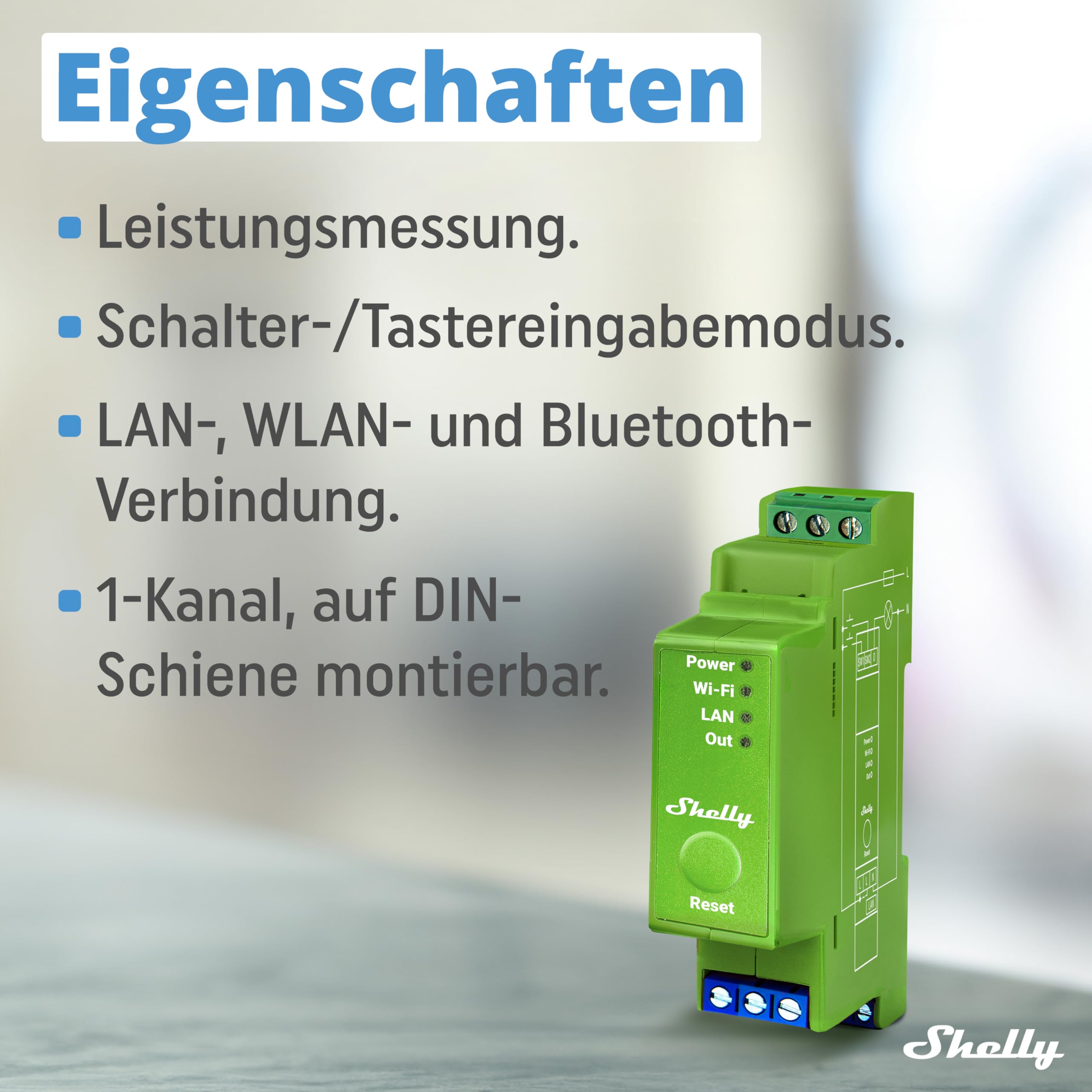 Shelly Pro Dimmer 1PM | WLAN & LAN Professioneller 1-Kanal-DIN-Hutschienen-Smart-Dimmer mit Leistungsmessung | Halogenlampen & Dimmbare LEDs - 200 W | iOS-Android App | Alexa & Google