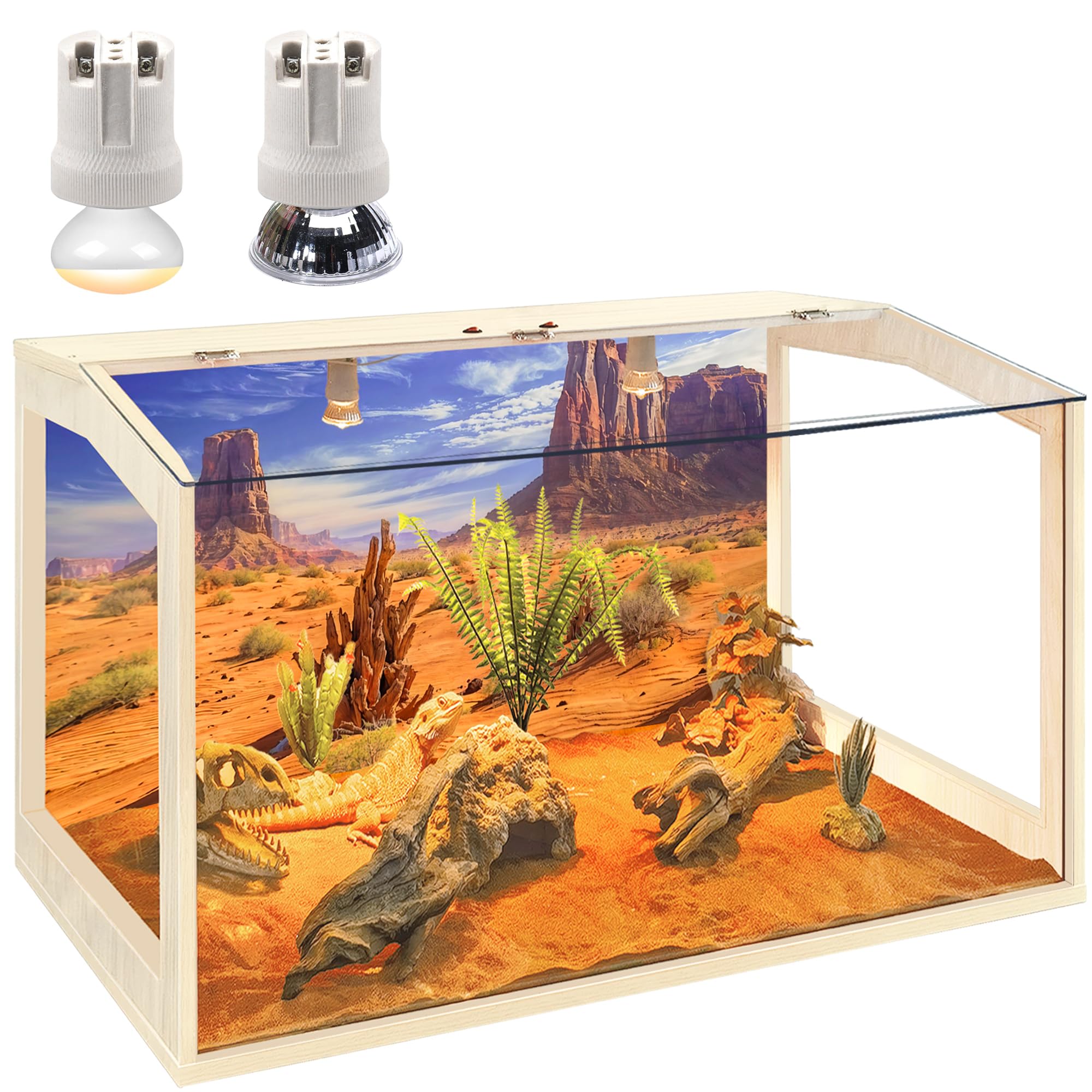 Prolee Reptile Terrarium, Lizard Tank Up to 68 Gallons, Bearded Dragon Tank with Roof Door, Snake Tank with Built-in Lamp Fixture and Switch (24 Gallon, 24" Long, Openable Acrylic Roof)
