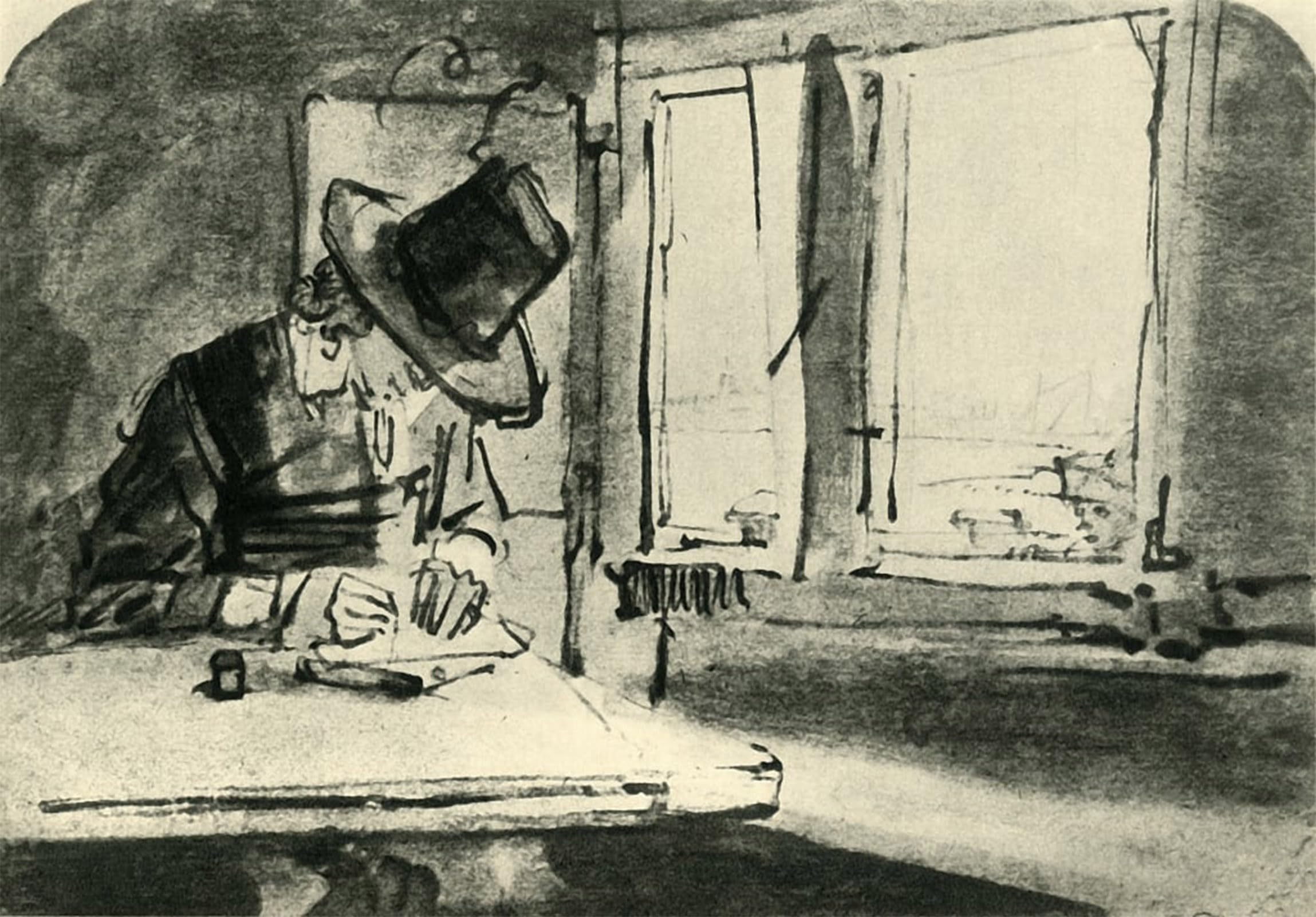 ARTXLXXBN Famous Painting Art Wall Decor Abstract Art Picture Man drawing at window. by Rembrandt van Rijn Animal Pictures for Home Decor 60x90cm