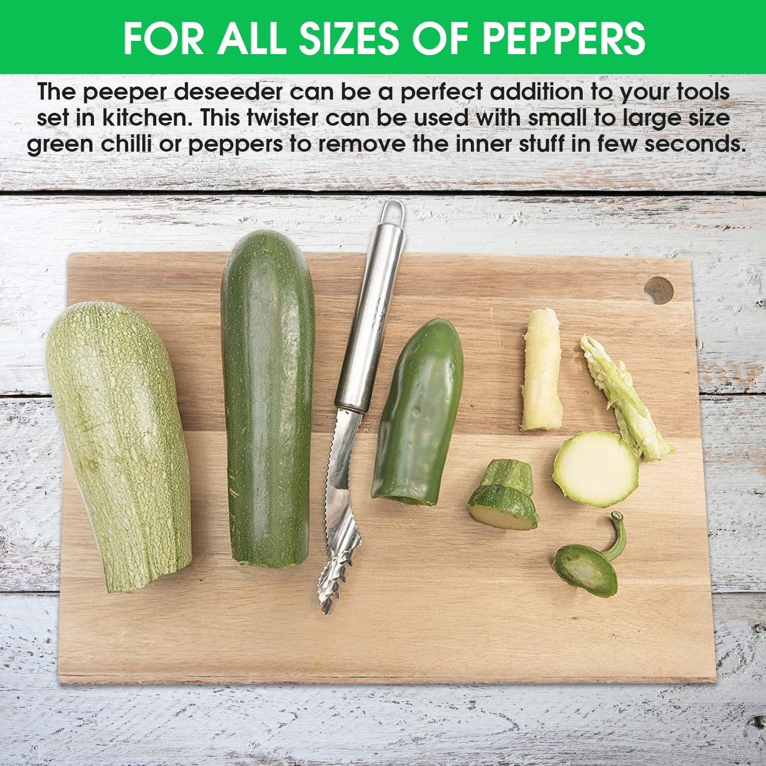 Stainless Steel Pepper Core Remover, Jalapeno Pepper Corer Tools Stainless Steel Chili Corer Remover with Sharp Edge Gadget for Vegetable Cutting — Amazon image 5