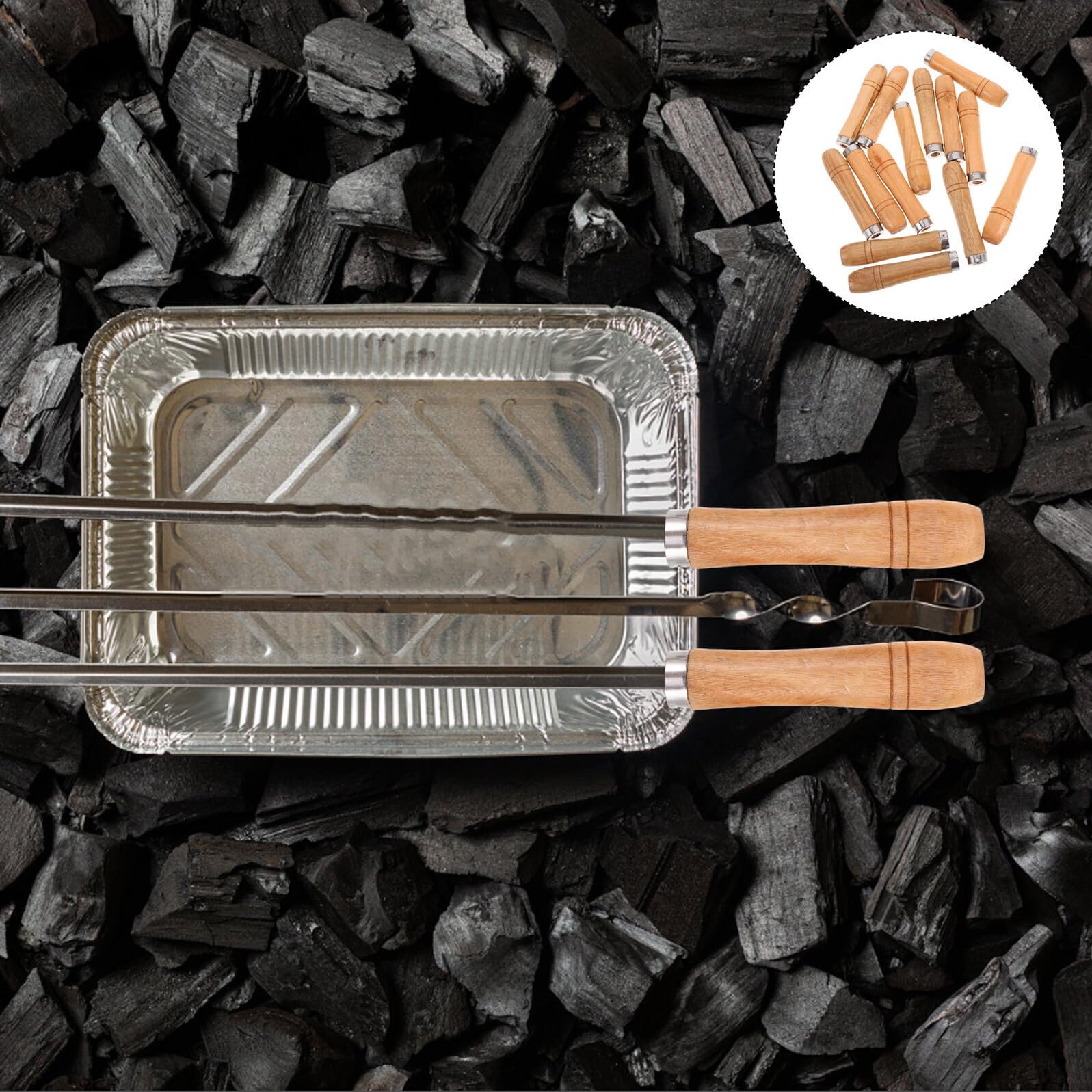 Homoyoyo 14 pezzi Manici in Legno Ergonomici per Accessori Barbecue Grip Antiscivolo e Resistenti al Calore per Forchette Spiedo Manico Sostitutivo Multifunzione per Attrezzi da Grigliata