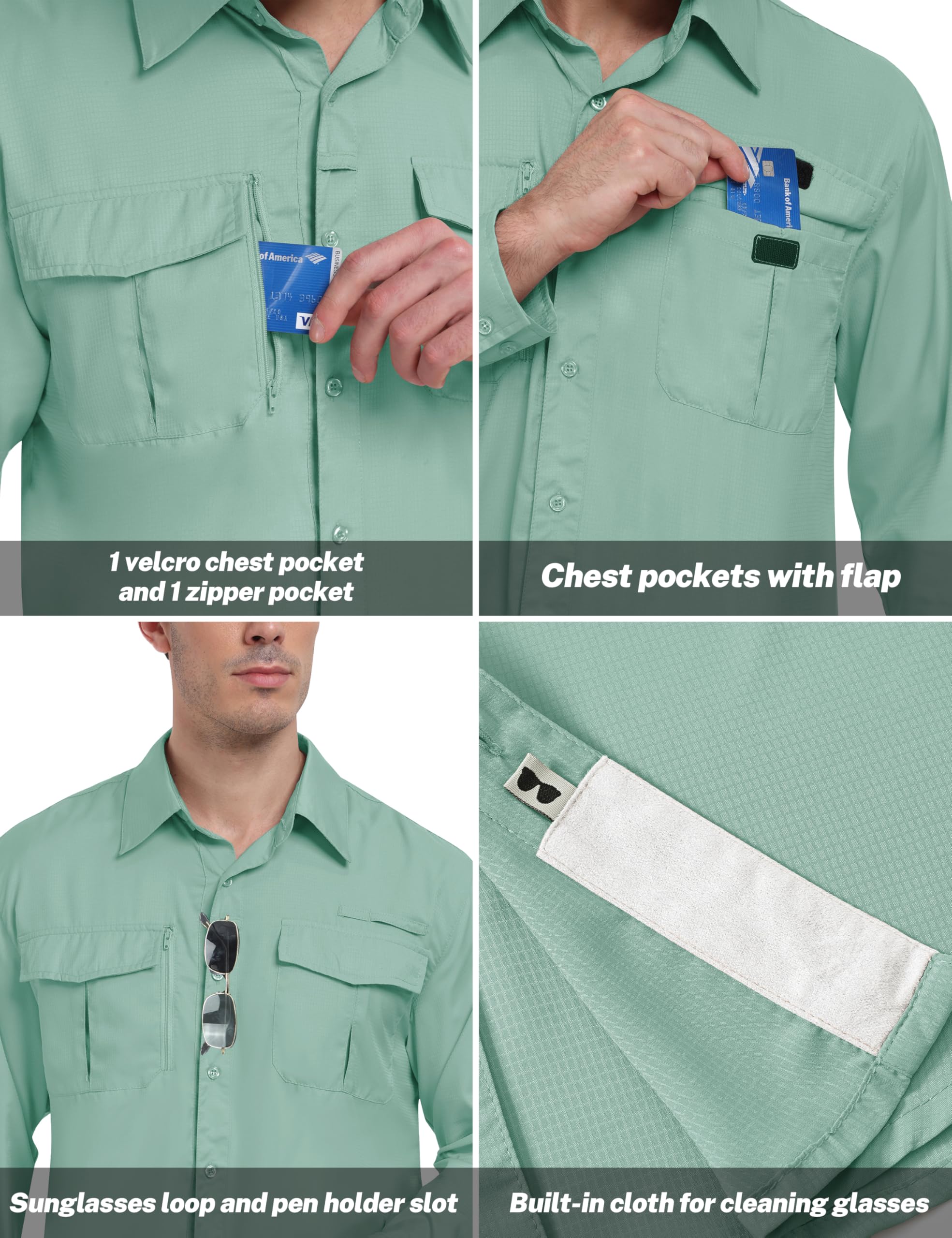 MoFiz Uomo Camicia Sportiva a Manica Lunga Leggera Camicie da Pesca Escursionismo Outdoor Protezione UV Funzionale Shirt Traspirante ad Asciugatura Rapida