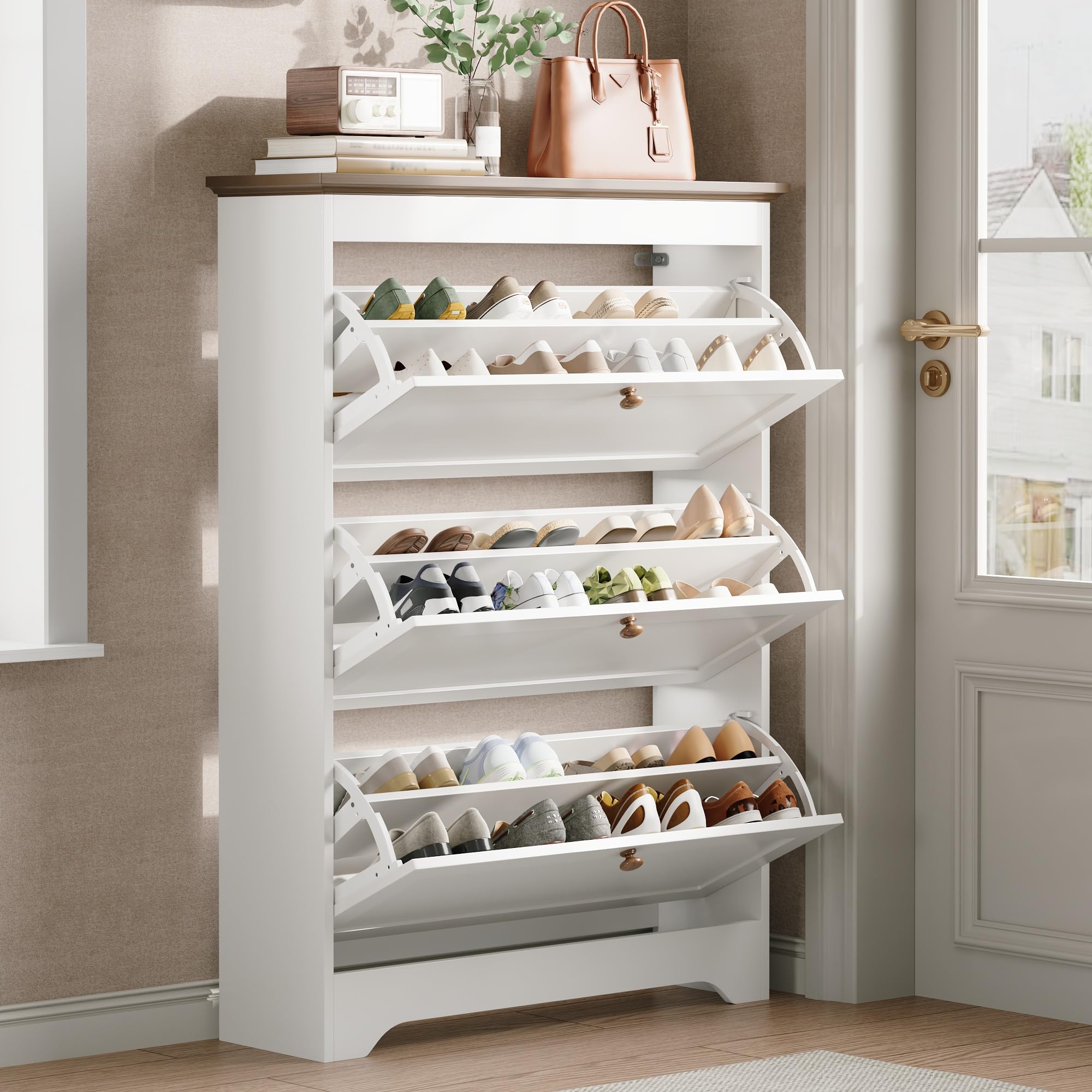 Armoire à chaussures étroite blanche en MDF pour entrée encombrée