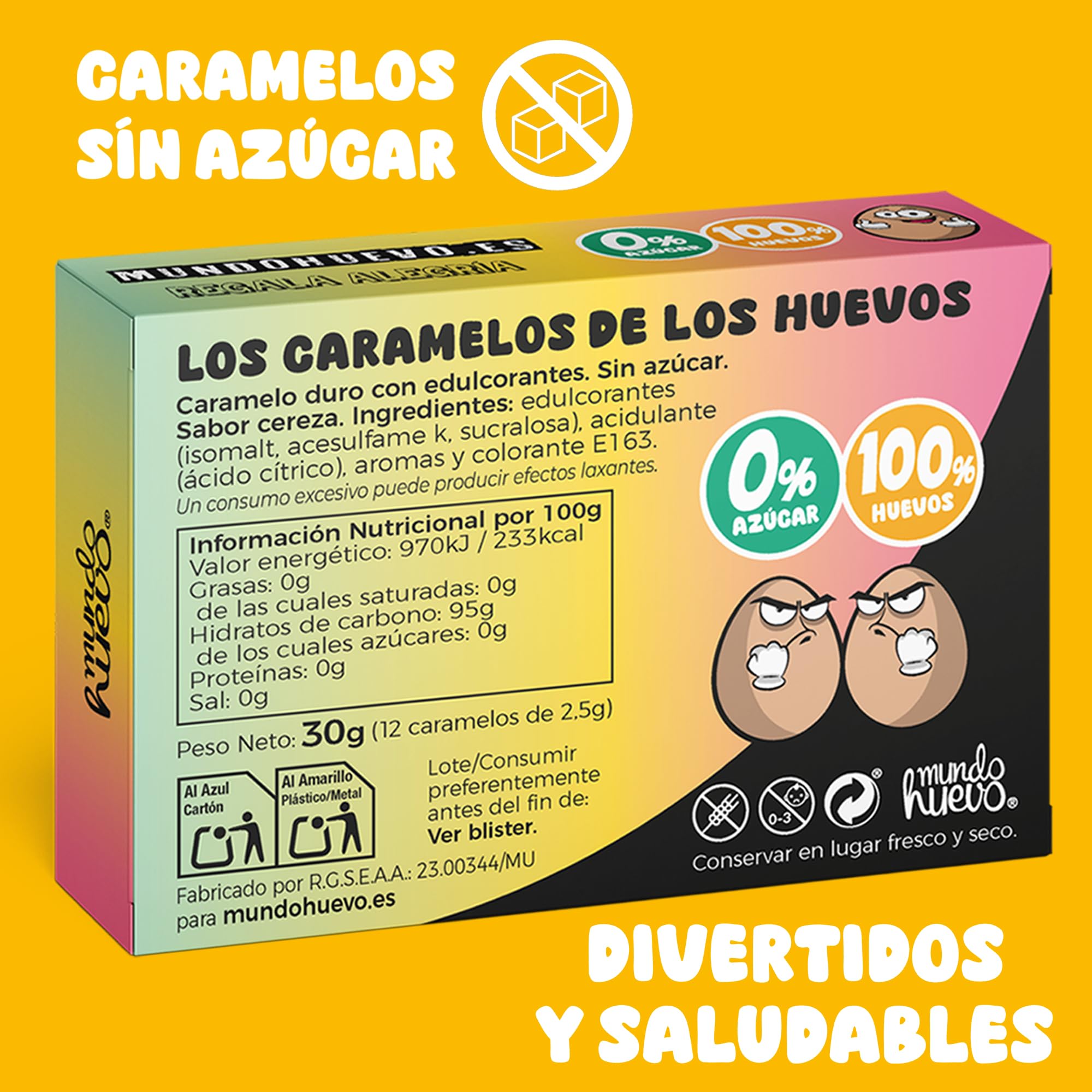 Caramelos de broma HUEVOPROFENO+ Profe | Caja con 12 caramelos sin azúcar sabor cereza | Regalo divertido para profes que dejan huella