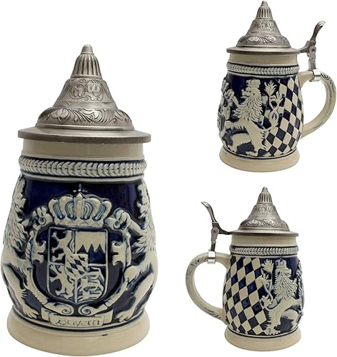 Miniatura 4 de 0,65 litros | OktoberfestHaus Regalos alemanes para hombres pintados a mano Stein Bayern Escudo de armas con tapa de metal Jarras de Cerveza y Jarra