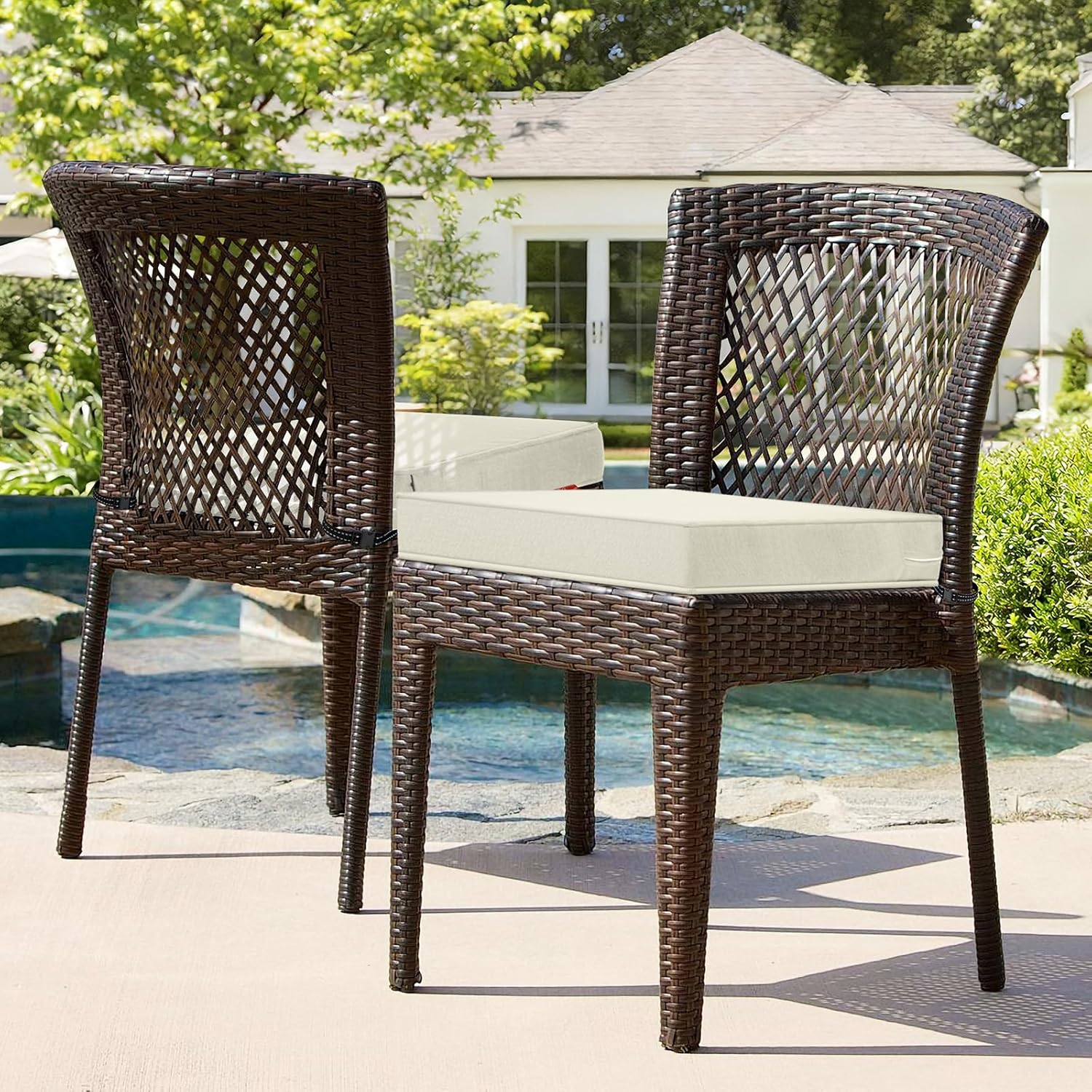 Pcinfuns 22"x22" Outdoor Chair Cushions Set of 2,Water-Resistant Patio Seat Pads with Secure Ties & Hidden Zipper,UV Protected Fade Resistant for Garden,Deck,Patio Furniture,Beige