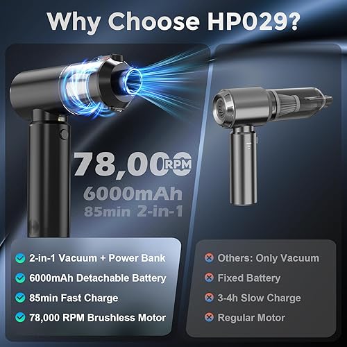 Miniatura 3 de Aspiradora de coche portátil inalámbrica 20000Pa 3 en 1 Power Bank y aspiradora de mano y soplador - Aspiradora de mano de 120 W portátil