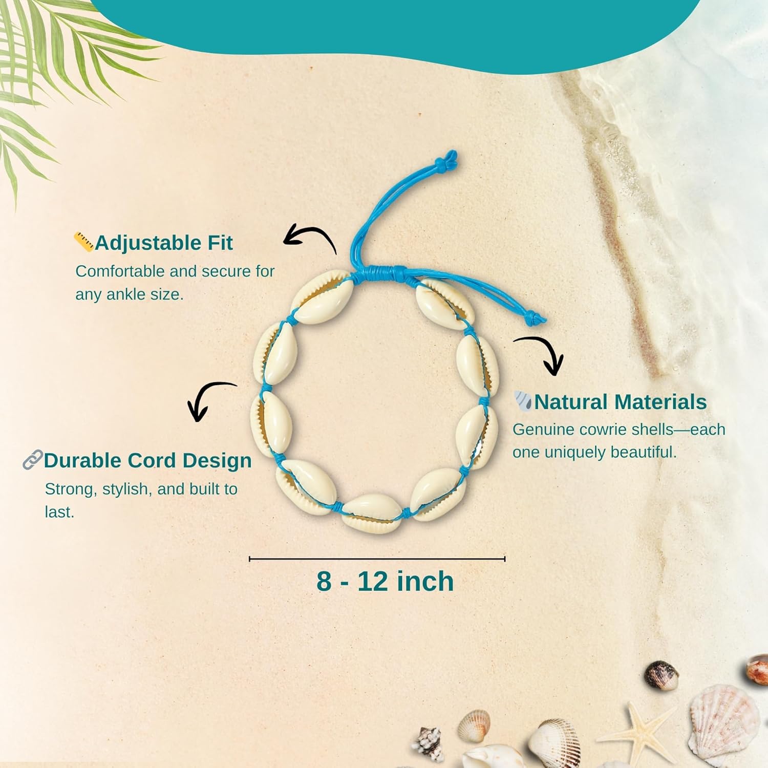5Pcs Boho Cowrie Natural Shell Bracelets for Women – Adjustable Handmade Beach Anklet Set – Natural Ankle Shell Summer Jewelry in 5 Vibrant Cord Colors - Image 8