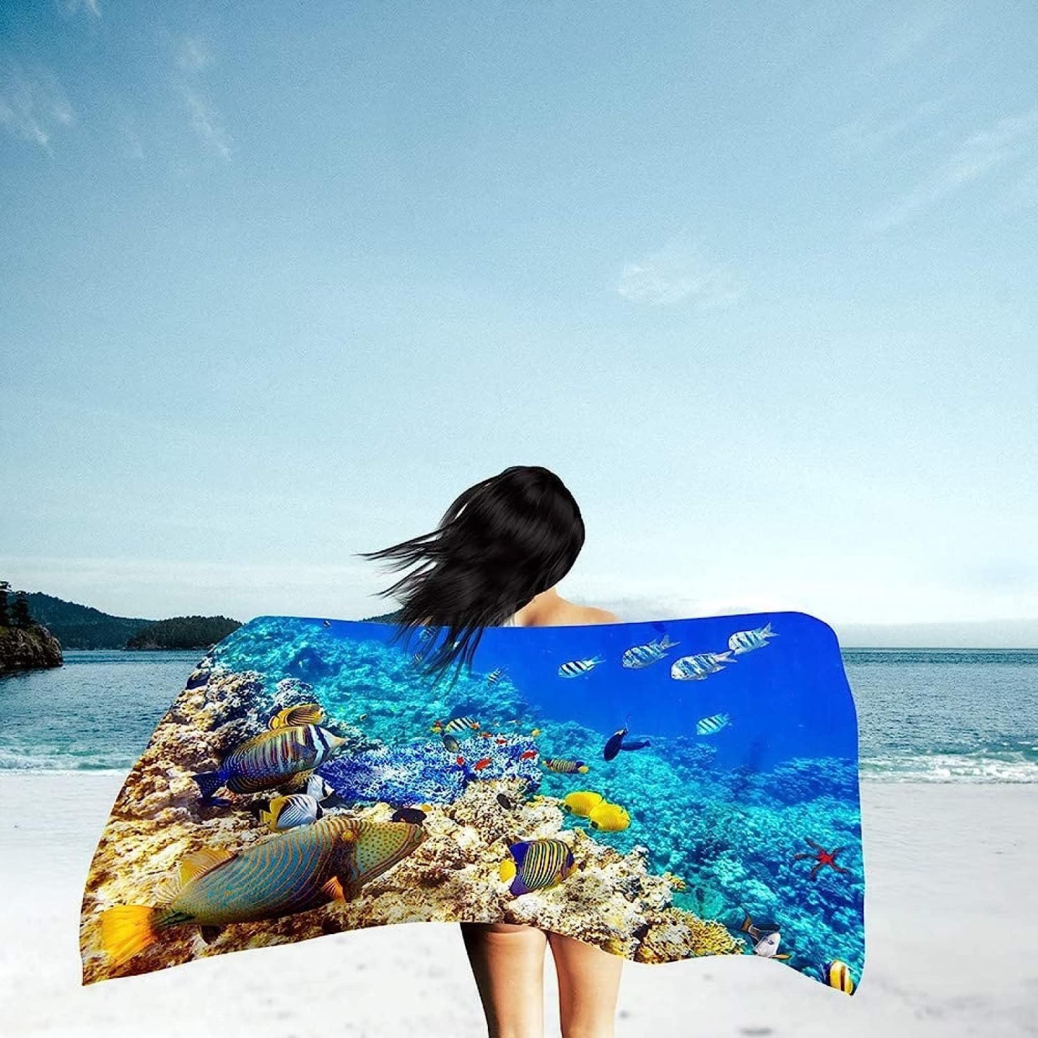 Strandtücher Mikrofaser Schnelltrocknend 3D Meereskoralle Drucken Tragbar Sand Proof Ultraleicht Strand-Badetuch Ideal Als Strandtuch,Reisetuch,Saunatuch,Duschtuch Sport 150 X 200 cm -4S0R-U4N