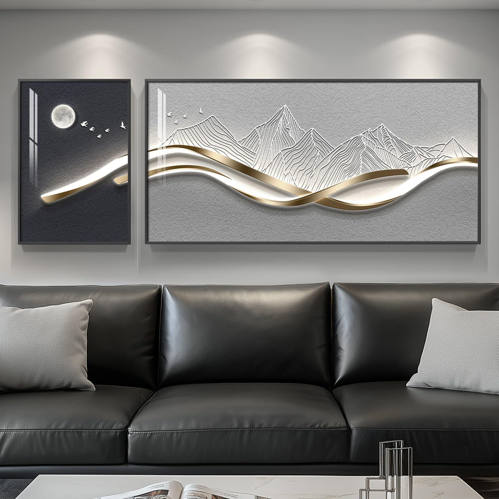 Photo 1 of Large Framed Modern Luxury Abstract Grey Wall Art for Living Room, 2 Piece