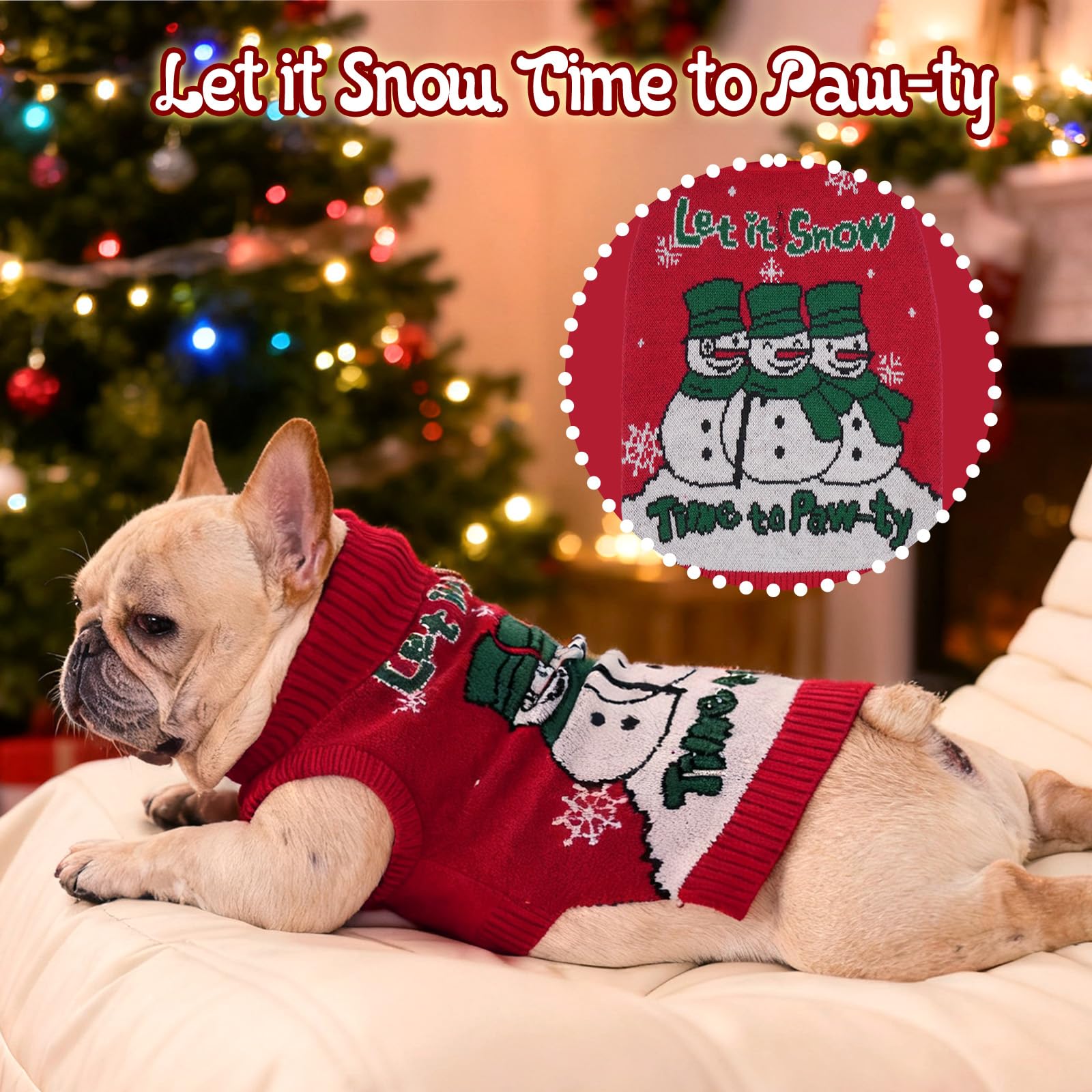 IECOii Pull de Noël pour chien de grande taille, à col roulé avec trou pour laisse, sans manches, facile à enfiler, motif bonhomme de neige, flocon de neige pour photos de Noël, rouge, taille XXL