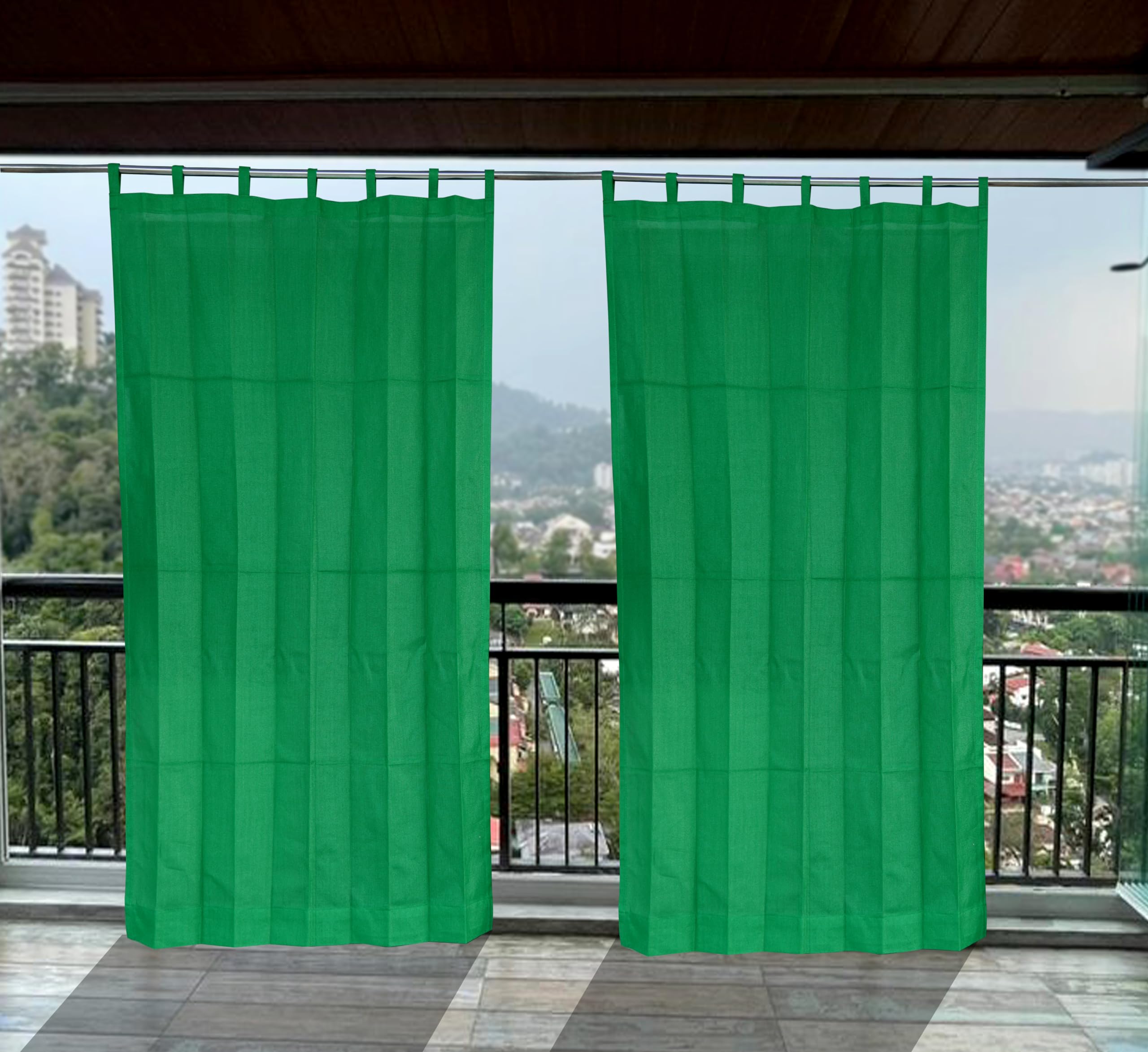 HDPE Fabric 85-90% Sun Blockage & UV Protection Tab Top Loop Balcony & Outdoor Curtains Temperature Reducing for Window&Door Curtains(Green Color_4.5X7.5 Feet) Pack of 2 Piece
