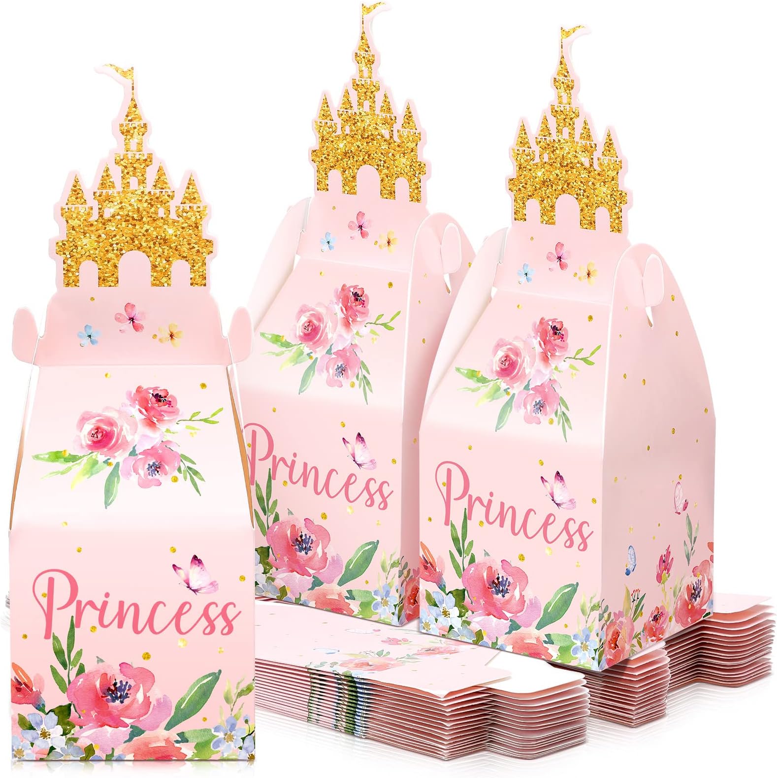 50 Pcs Princess Castle Party Favor Boxes Pink Candy Treat Cardboard Boxes Princess Crown Goodie Gift Bag Princess Party Supplies for Girl Kids Birthday Baby Shower Decorations (9.5 x 3.5 x 3.5 in)