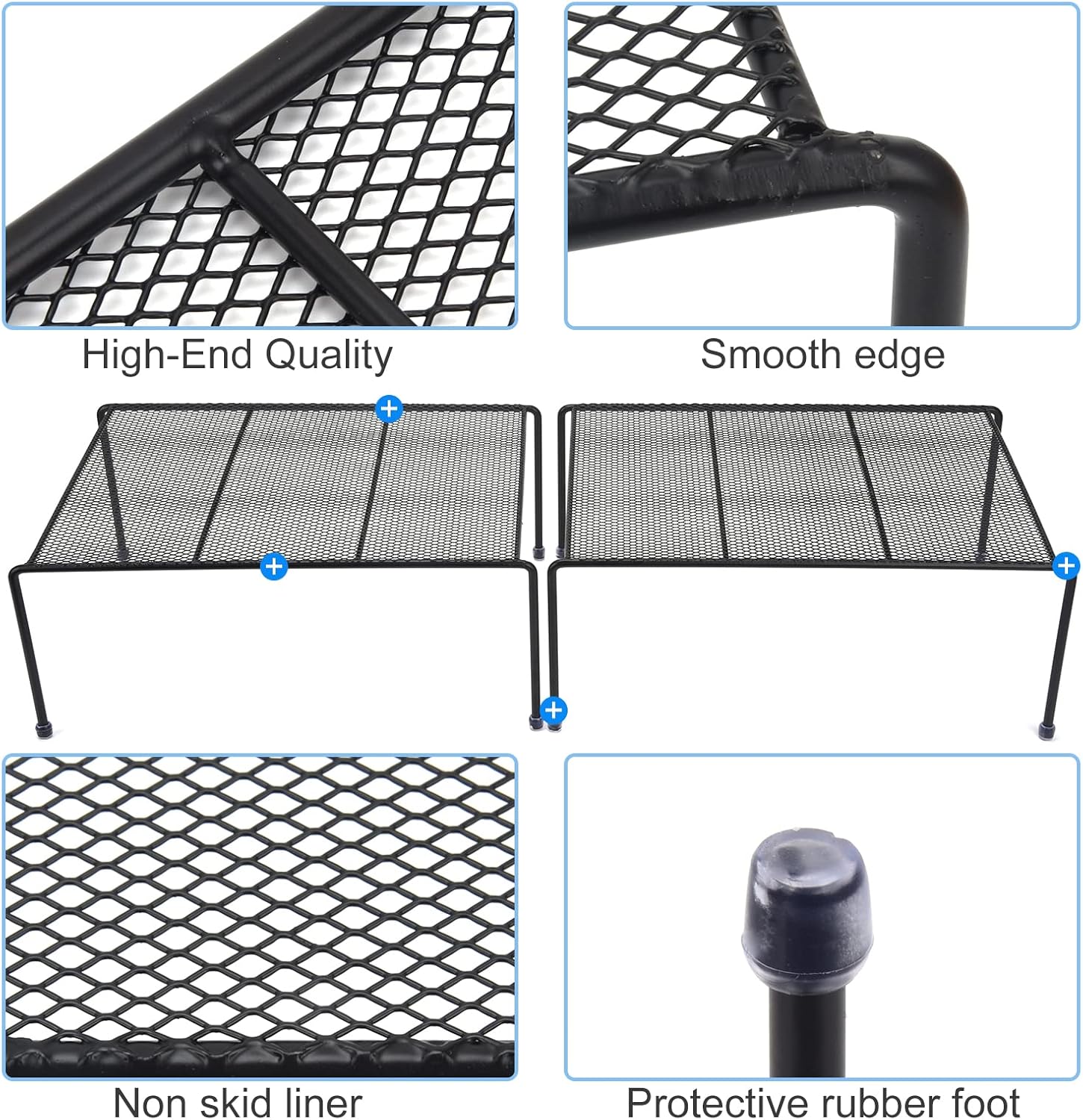 Rustproof Cabinet Organization Storage Shelves, Medium (13.1 x 10.2 Inch), Set of 4 (Black) - Counter and Cabinet Shelf, Storage Rack Organizer for Kitchen, Fridge, Bathroom