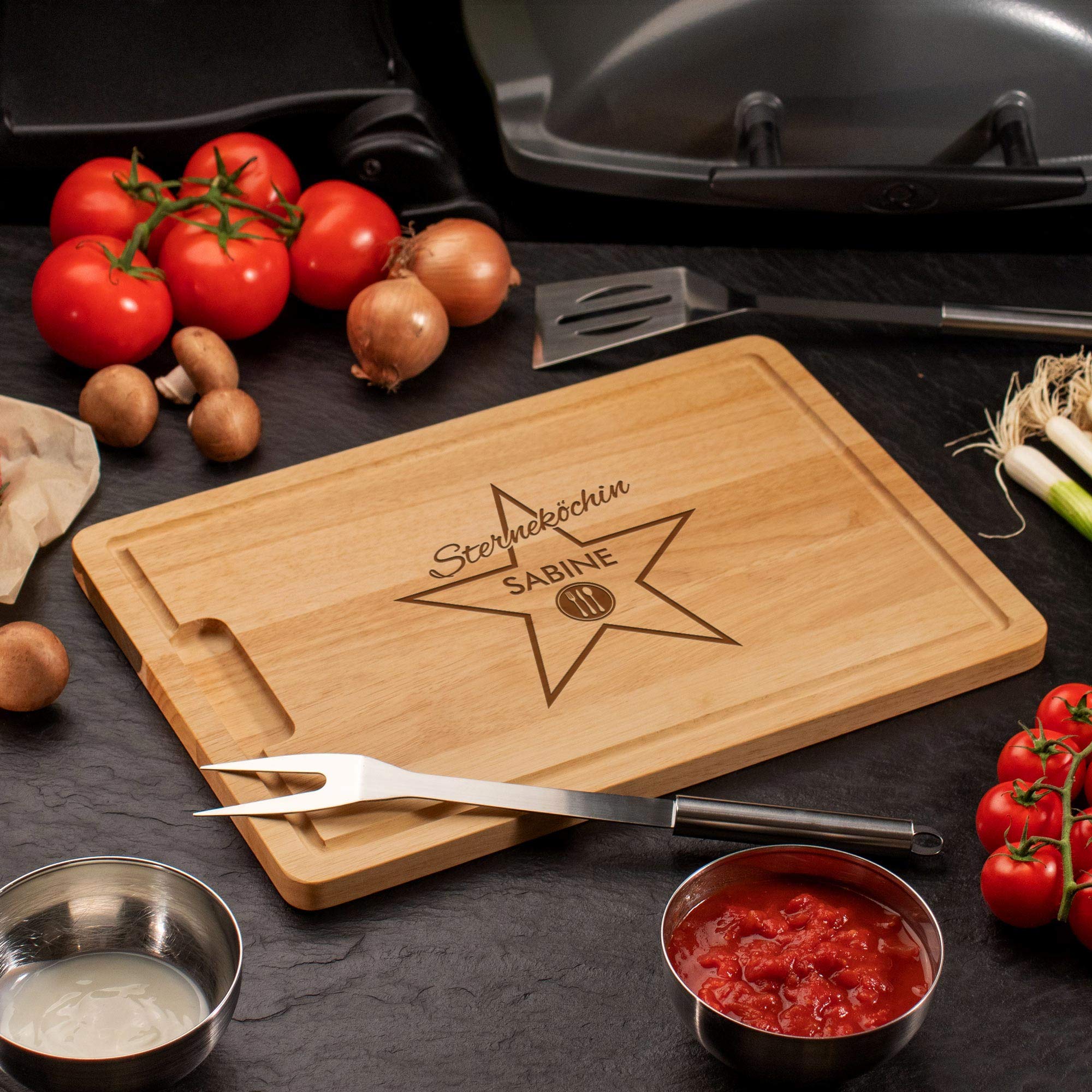 Casa Vivente Schneidebrett, Küchenbrett aus Holz mit Gravur Sterneköchin, Personalisiert mit Namen, Holzbrett, Geschenkidee für Frauen, Geschenke zum Muttertag