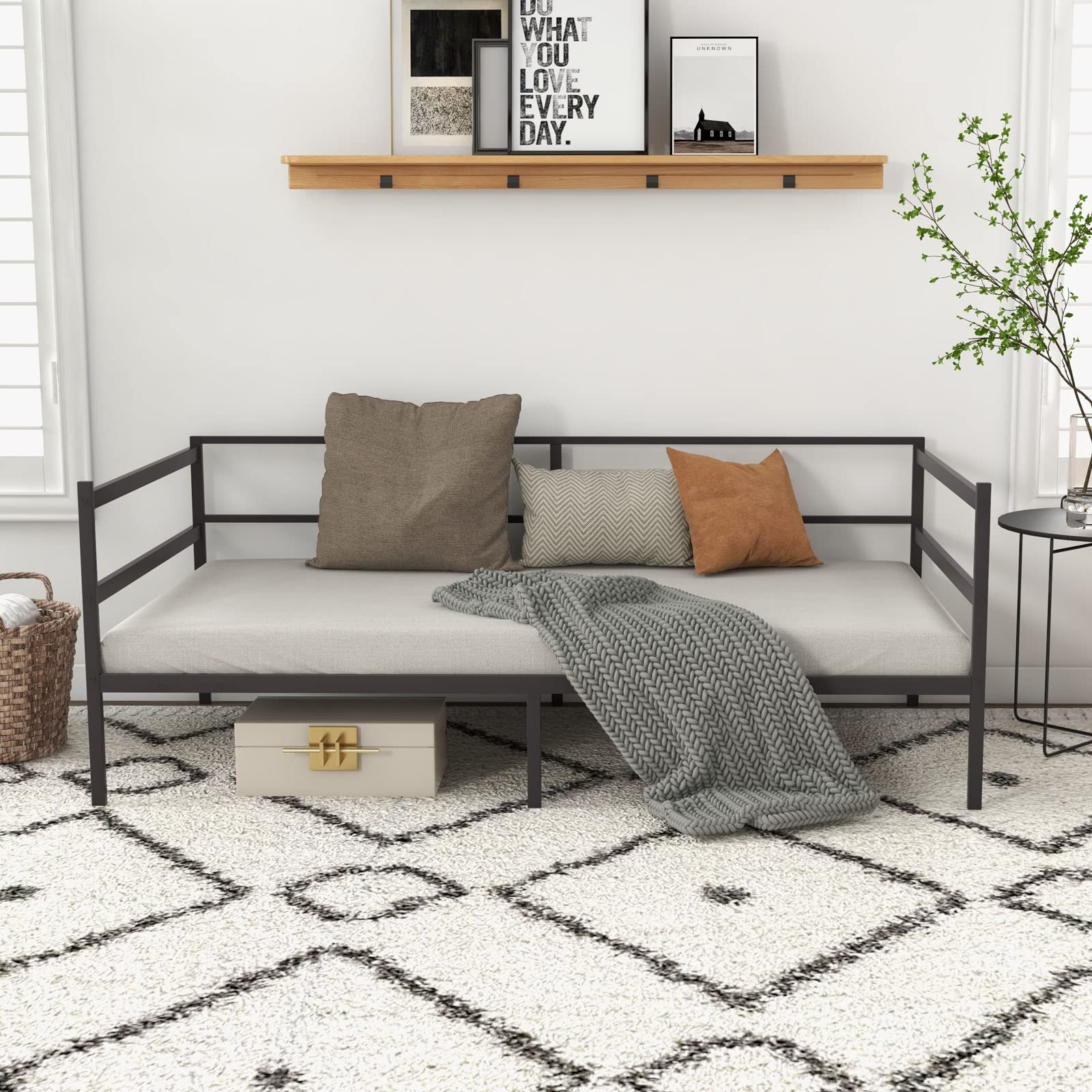 Giantex Twin Metal Daybed With Guardrails - Heavy-Duty Slats, No Box Spring Needed, 330 Lb Capacity, Black, 78" X 41" X 34.5" - View #6