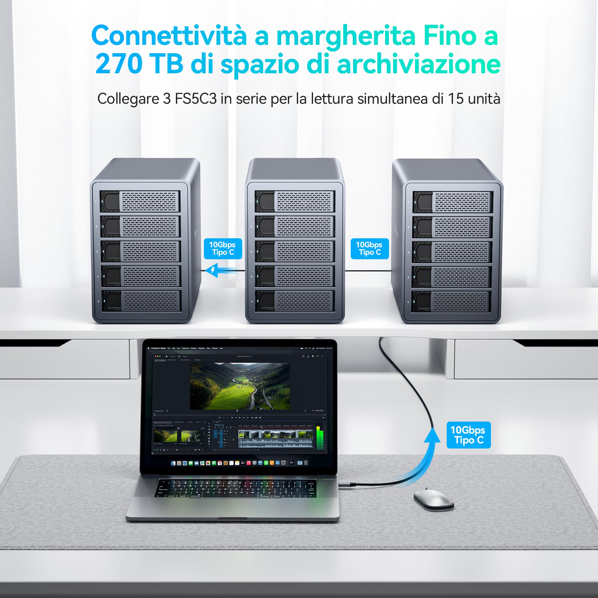 Yottamaster 10Gbps 5 Bay HDD Esterno Cavo Daisy Chain per SSD/HDD - Dettaglio