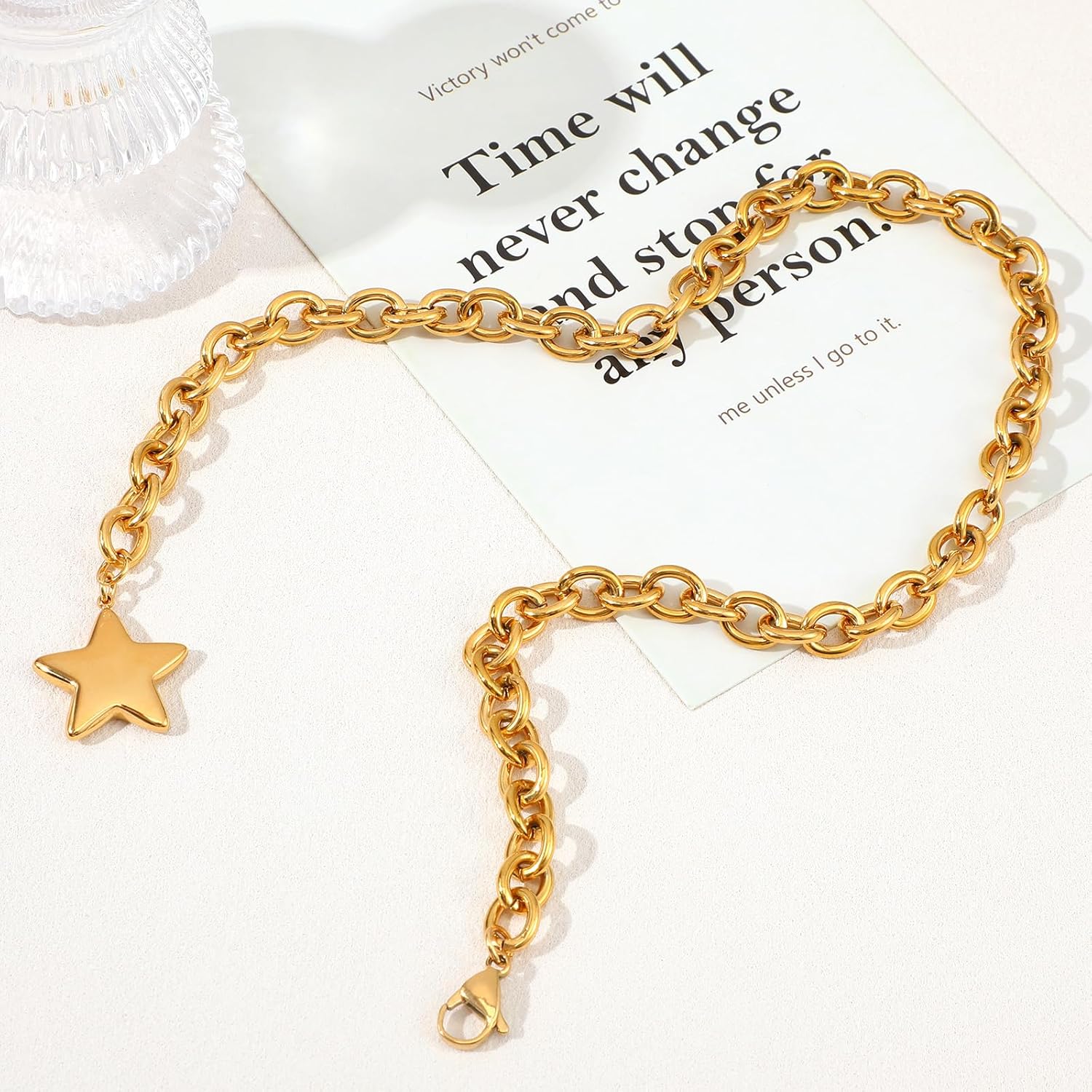 Chunky Gold Star Heart Pendant Necklace for Women Thick Chain Choker Trendy Jewelry Vintage Gold Star Necklace For Gifts On Birthday Holidays - Image 5