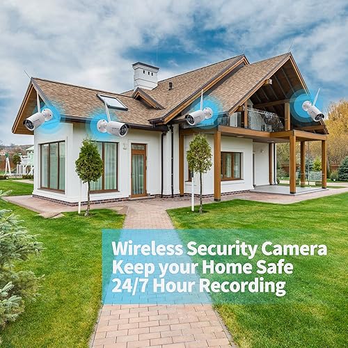 Miniatura 4 de Sistema de cámara de seguridad inalámbrica con monitor de 10.1 pulgadas, 4 cámaras HD de 3MP/2K | Audio de 2 vías | Vista local y remota | Detección