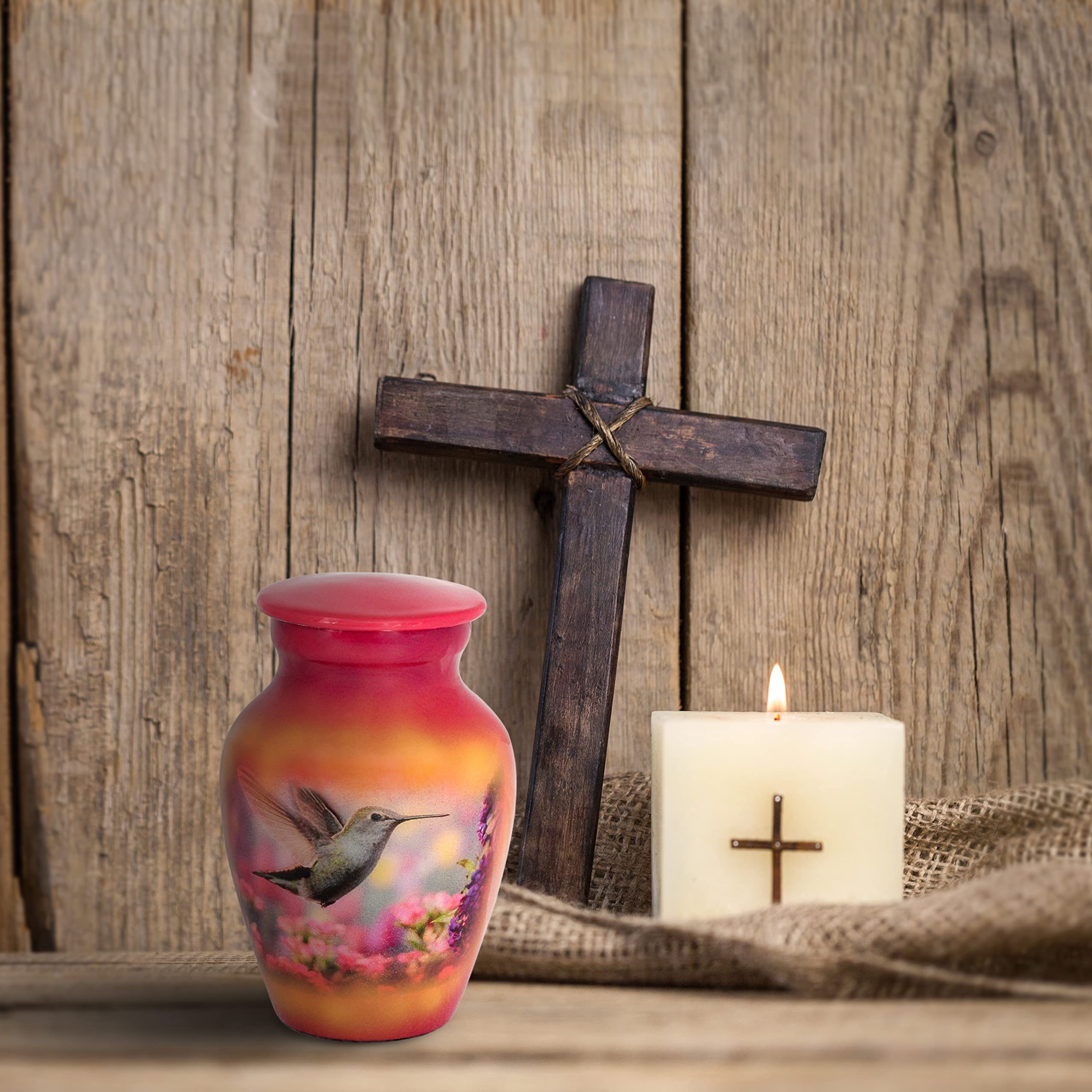 Urna Cineraria Ricordo Divit Shilp - Piccola, In Metallo, Con Custodia Velluto, Colibrì Viola - Foto 11