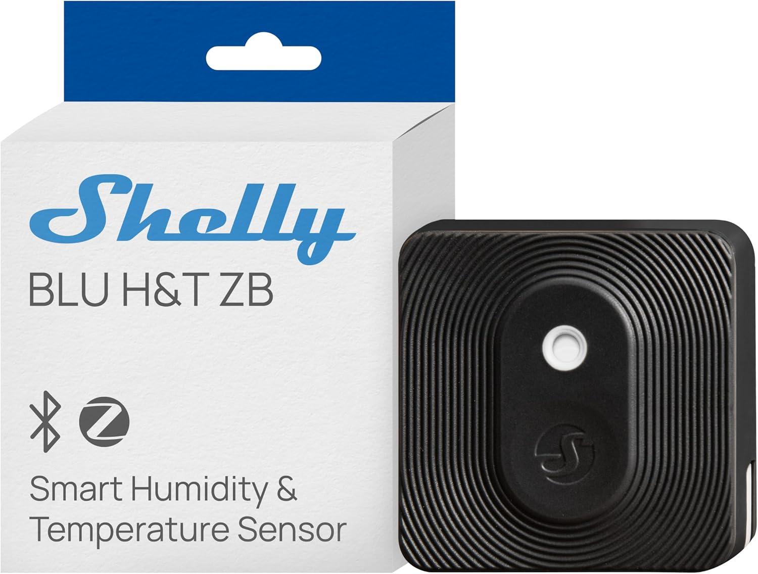 Shelly BLU H&T ZB Zwart - Slimme Bluetooth en Zigbee Temperatuur- en Vochtigheidssensor, IP54 Stof- en Spatwaterbestendig, Compacte Behuizing, Lange Batterijduur, Voor Binnen en Buiten, Home Assistant