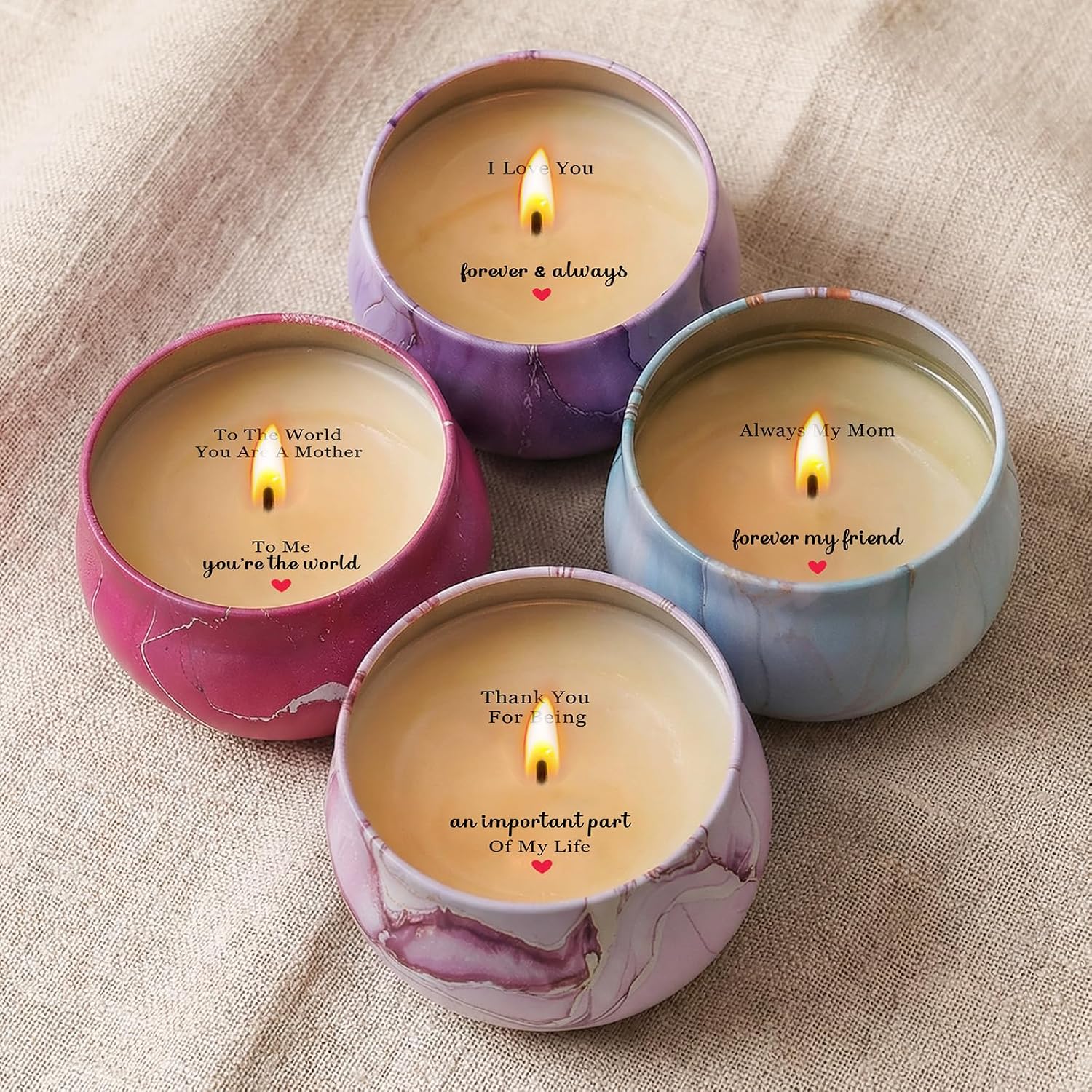 Scented Candles for Mom - Mothers Day Candles Gift Set for Mom with Sayings, 4 Pack Aromatherapy Candles with Four Scents for Birthday Christmas, Hidden Message Candle 120H Long Lasting Burn 17.6 Oz