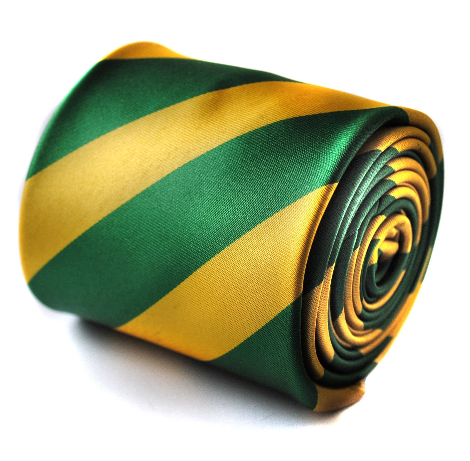 Frederick Thomas Men's Yellow And Green Barber Stripe Tie With Embroidered Floral Design To Rear, 147Cm Length Premium ’S Necktie, Ideal For Office, Weddings And Formal Occasions