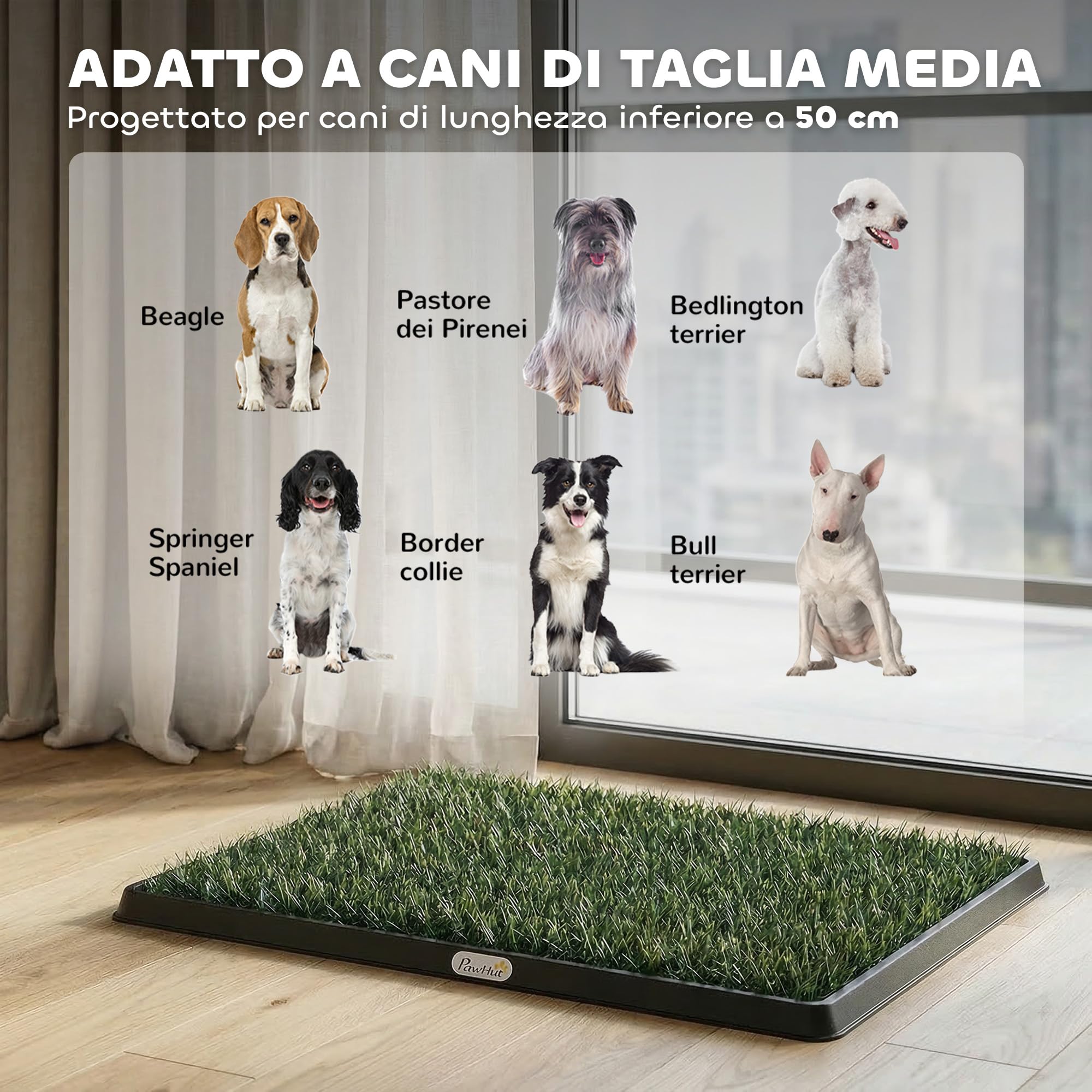 PawHut Lettiera per Cani con Prato Sintetico con Vassoio e Sistema di Drenaggio, 76 x 50.5 cm, Ideale per Addestramento Igienico, Sistema Lavabile a 3 Strati per Interni ed Esterni, Verde
