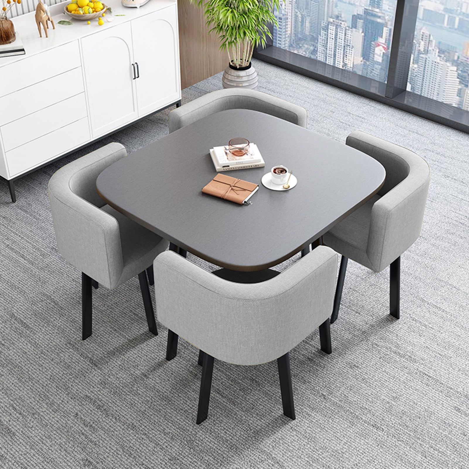 Office Table and Chair Set Small Conference Table, Business Coffee Table Leisure Table and Chair Set, Negotiation Meeting Reception Table and Four Chairs Office (Color : Light Green)