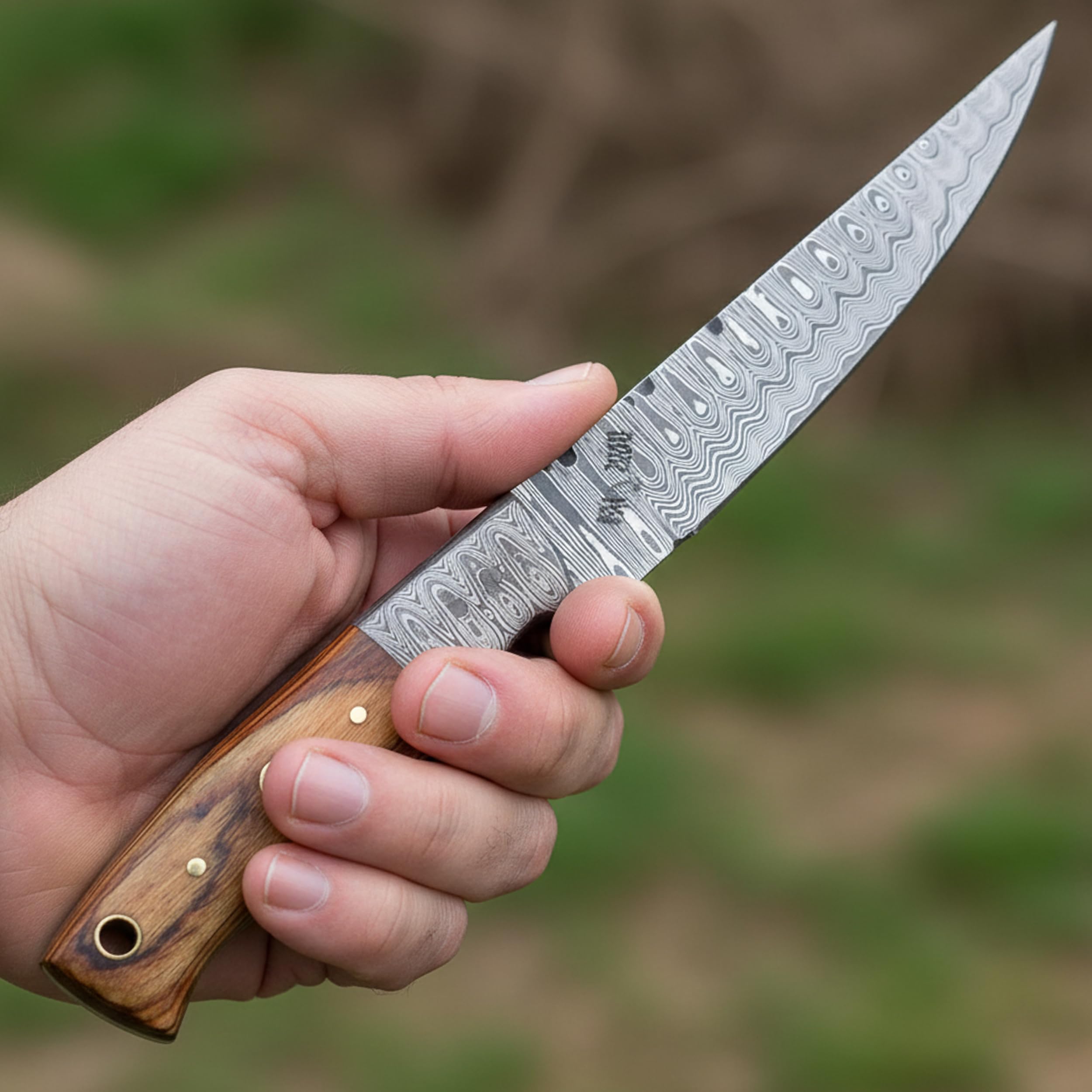 Coltello in Acciaio Damasco fatto a mano Personalizzato con Fodero 6005