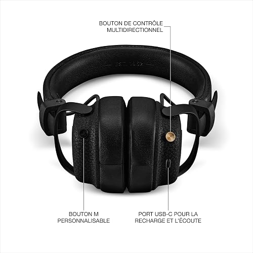 Marshall Milton A.N.C. Wireless On-Ear Headphones - Adaptive Noise Cancellation | 80 Hr Playtime | Microphone for Calls | Durable & Foldable Design for Travel | Spatial Audio - Black - 7