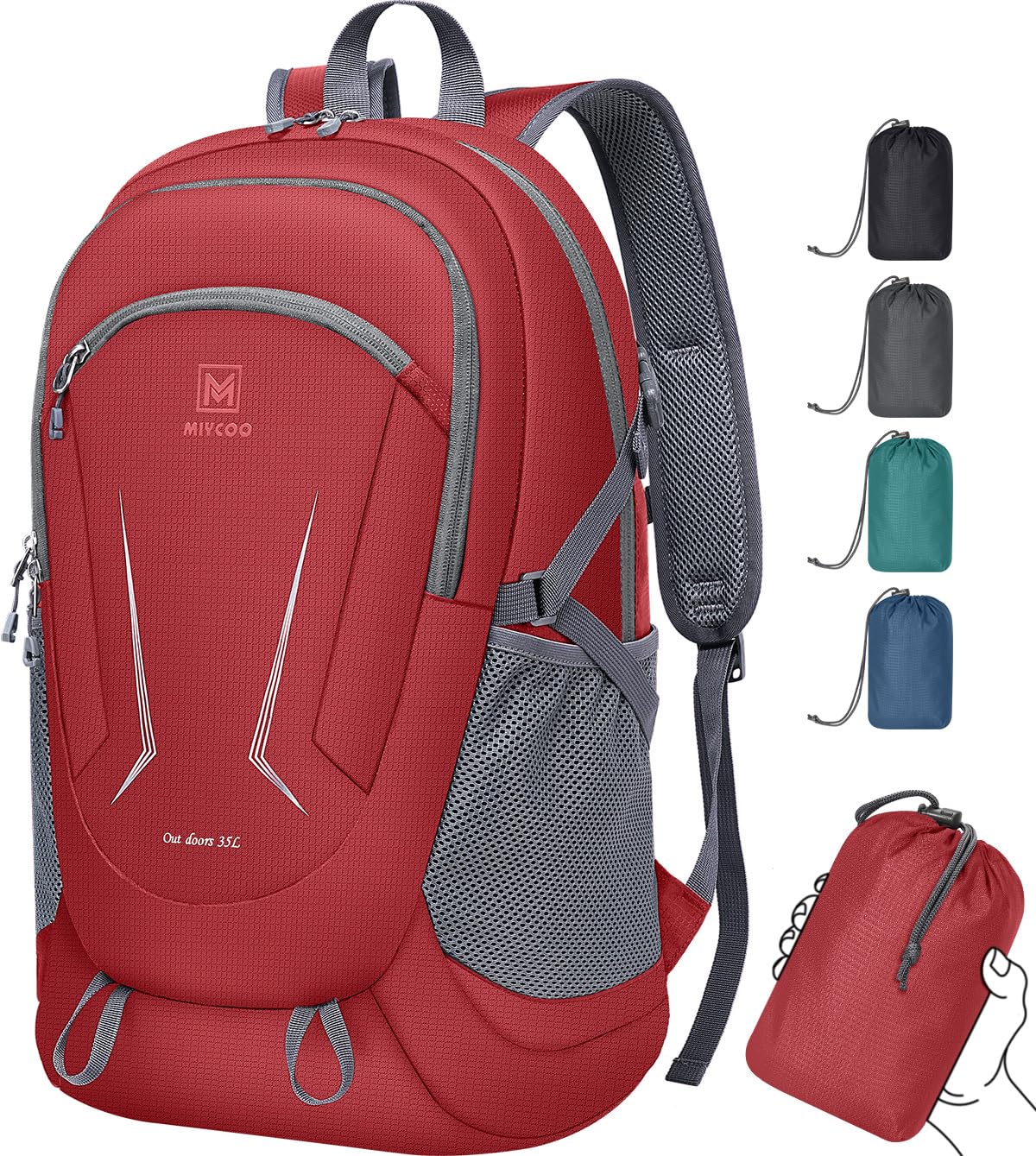 Miycoo Zaino Pieghevole Ultra Leggero Per Viaggi E Campeggio, Zaino Da Trekking Da 45 L, Impermeabile, Pieghevole, Per Uomini E Donne, Rosso, Rosso, 45L, Zaino Leggero E Ripiegabile-image