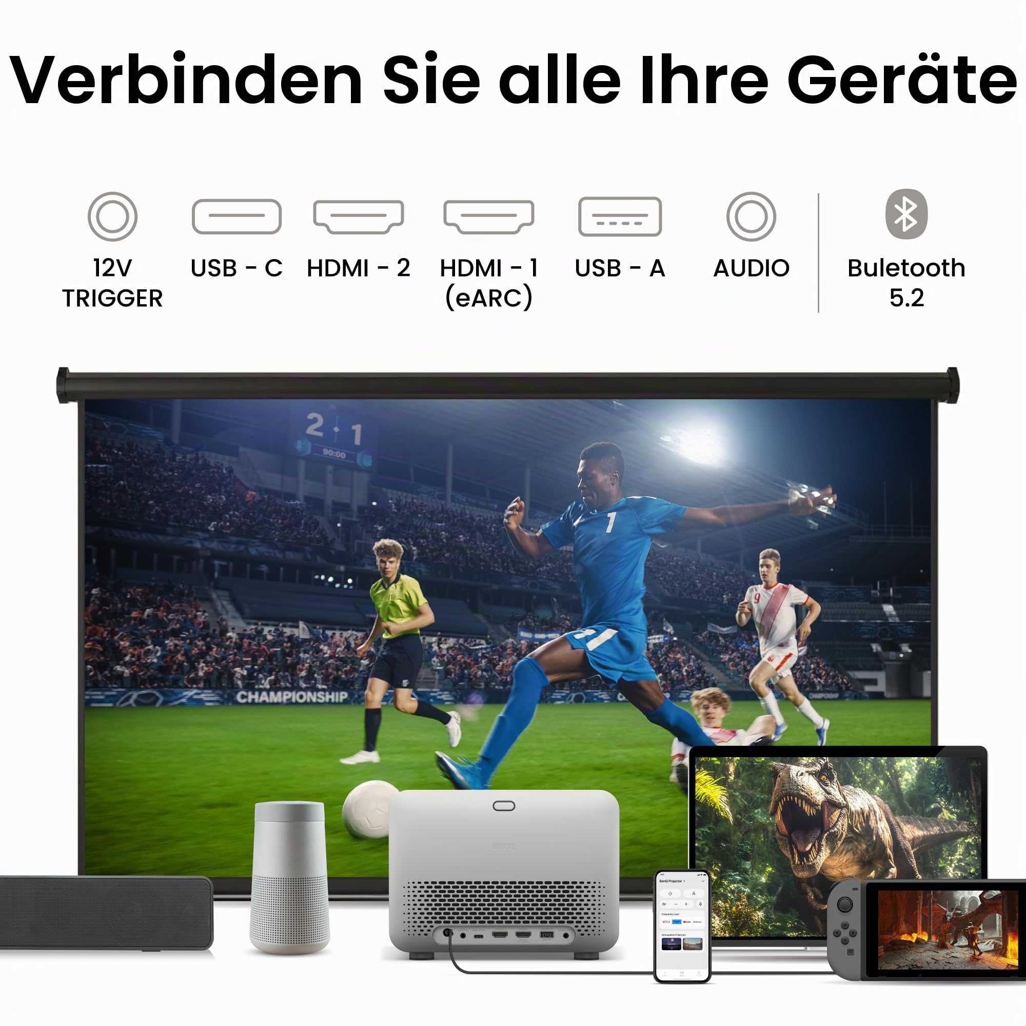 BenQ TK705STi 4K HDR Kurzdistanz Beamer, 3000 ANSI-Lumen, Google TV, Netflix, geringer Input-Lag, automatische Bildanpassung, Bluetooth, HDMI 2.1, MEMC, HDR 10+, leiser Beamer, Grau