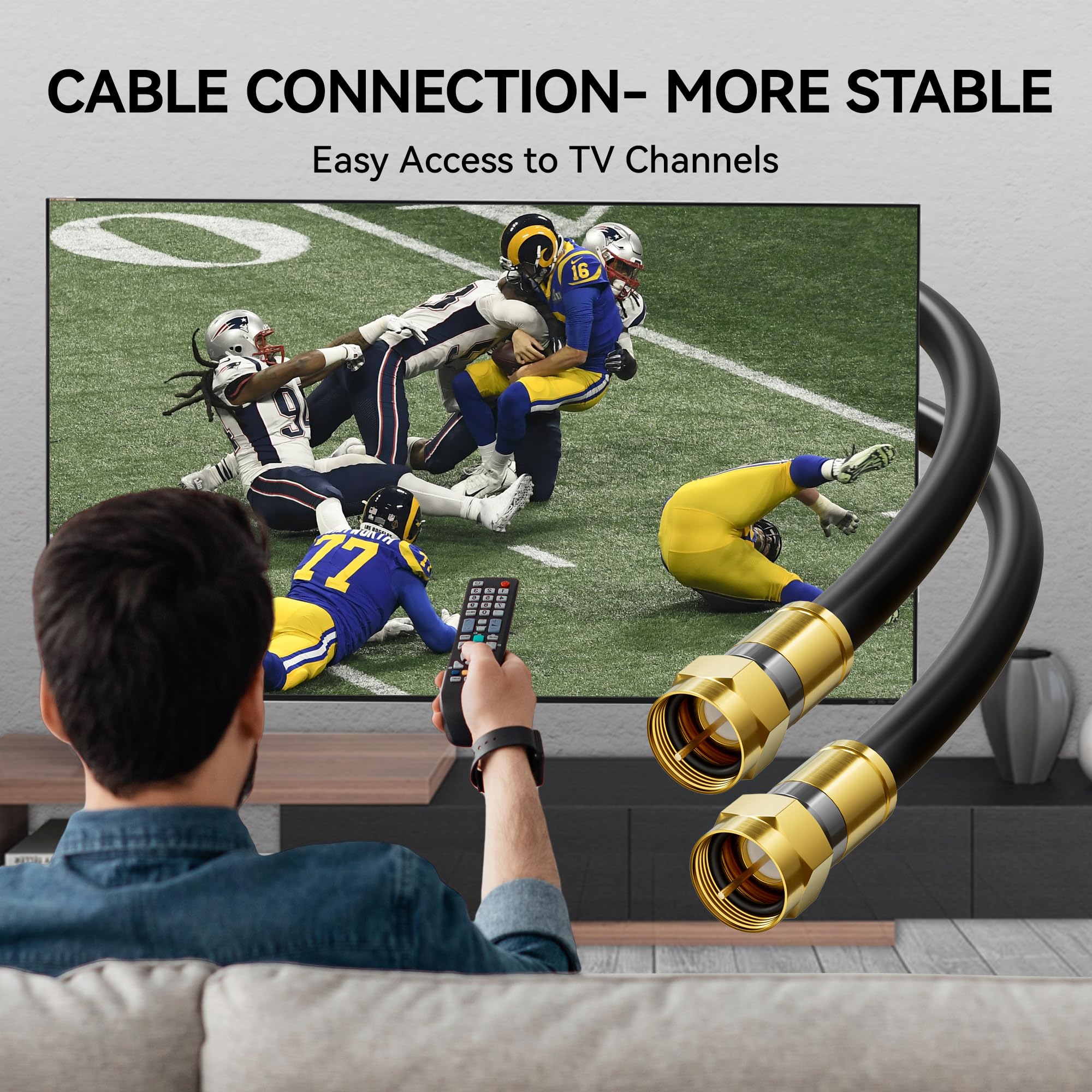 Nixsto Cavo coassiale RG6, 0,9 m, 1,8 m, 3 m, 4,5 m, 6,5 m, 15 m, 30,5 m, 30,5 m, cavo coassiale con connettore F dorato, per Internet ad alta velocità, antenna TV digitale per HDTV, satellite