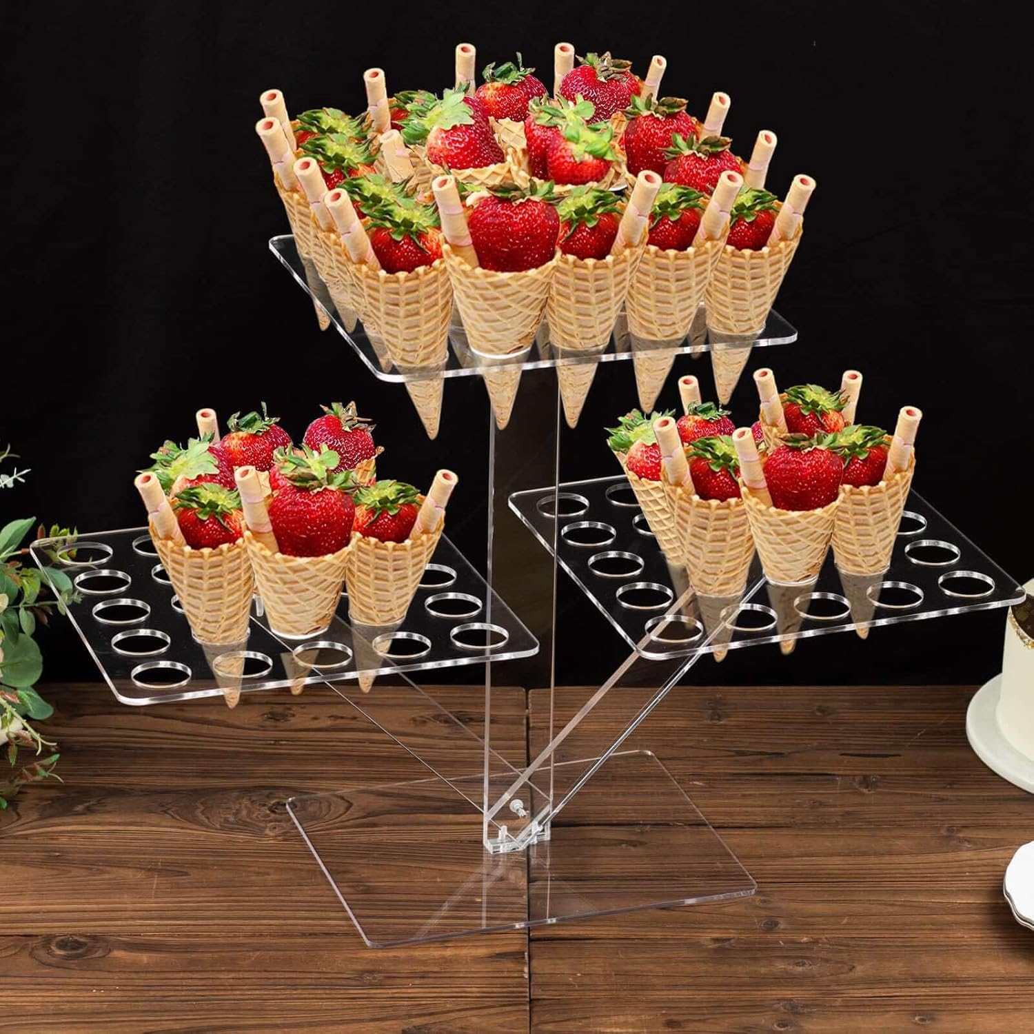 Efavormart 18" Tall Clear 3-Tier Acrylic 72-Slot Mini Cupcake Display Stand, Foldable Plastic Shot Glass Ice Cream Cone Tray