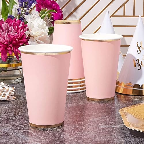 Miniatura 3 de Juvale Vasos de fiesta rosados, 12 onzas, paquete de 50, rosa claro y dorado, vasos de papel desechables para bebidas calientes y frías, para novia