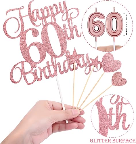 Miniatura 2 de El juego de decoraciones para tartas de 60 cumpleaños incluye velas de cumpleaños 60 con número 60 velas para pasteles y adornos de feliz cumpleaños