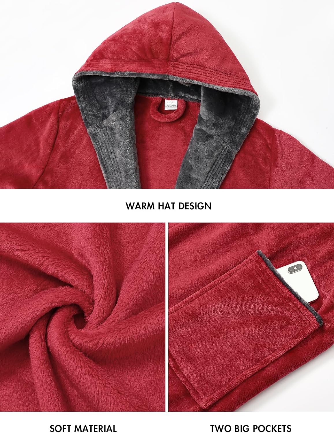 Kniffi Womens Winter Robe Fleece Hooded Bathrobe Plush Warm Robes - Image 4