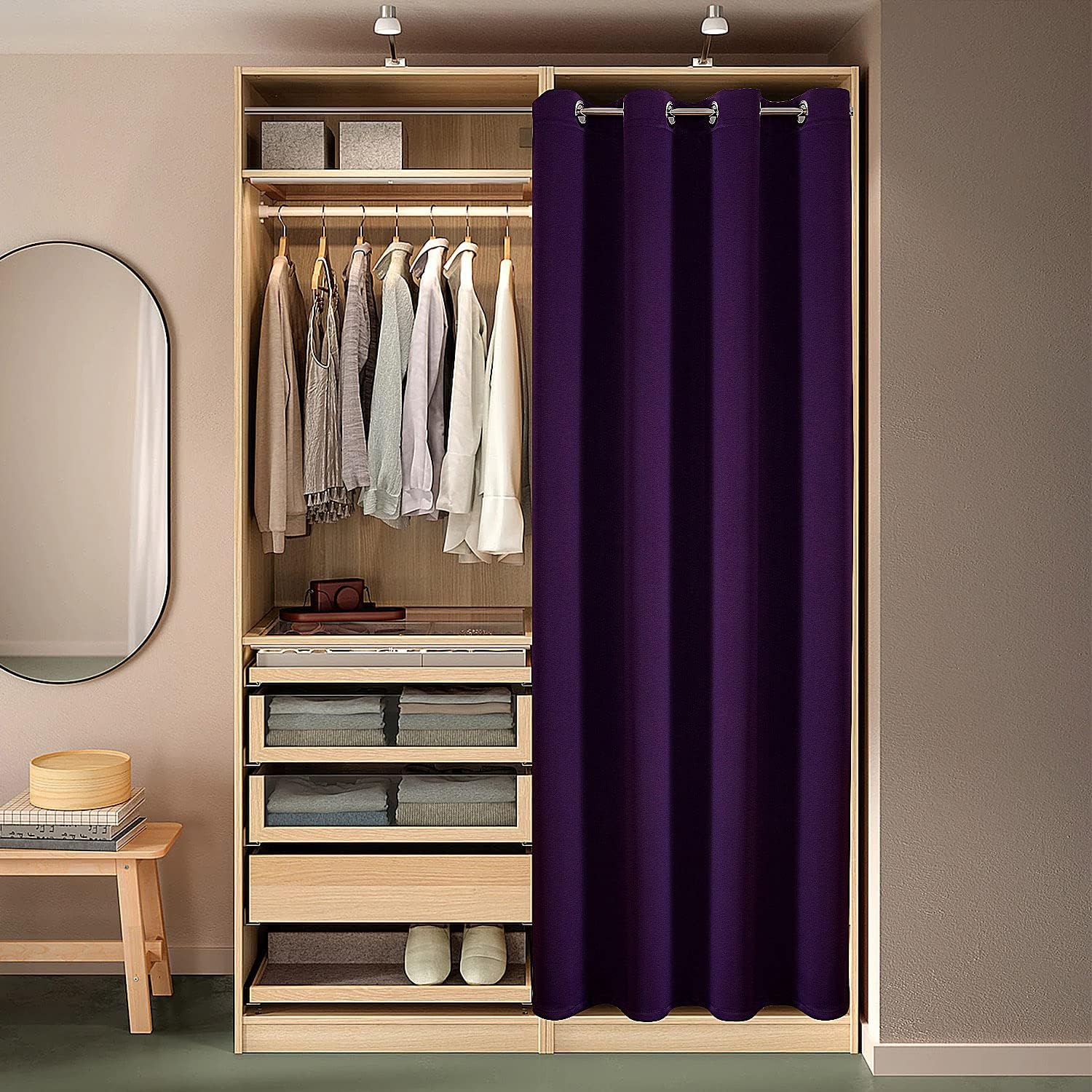 ChrisDowa Blackout Door Curtains for Doorway Privacy, Grommet Closet Curtains for Bedroom Closet Door, Thermal Insulated Doorway Cover Room Divider Drapes (1 Panel, Royal Purple, 34 x 80 Inch)