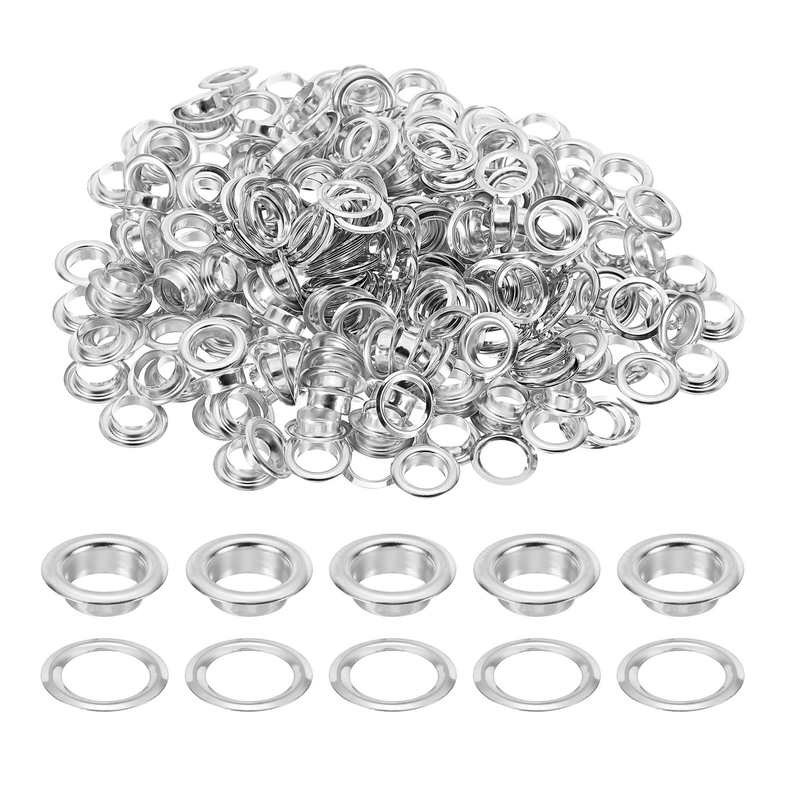 sourcing map 200 Sets Grommets Eyelets, 8mm Brass Self Backing Eyelets Metal Eyelet with Washers for Belts, Shoes, Clothes, Bead Cores, DIY Project, Silver Tone