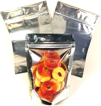 Smell Proof Resealable Mylar Storage Bags 50 Pack Plus Sized 4.5" x 6.5" x 1.5" Inch Stand Up Pouch For Small Business. Includes 2 Large Bonus Bags. Food Grade Clear Front White Back