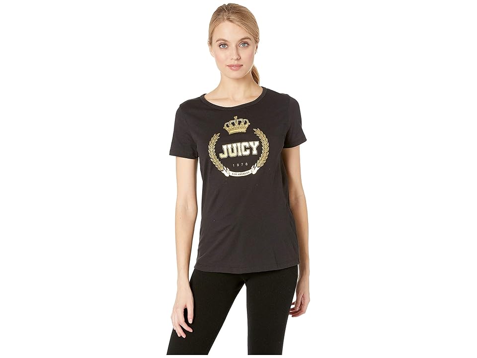 

Juicy Couture Crown Juicy Logo Tee (Pitch Black) Women's Clothing