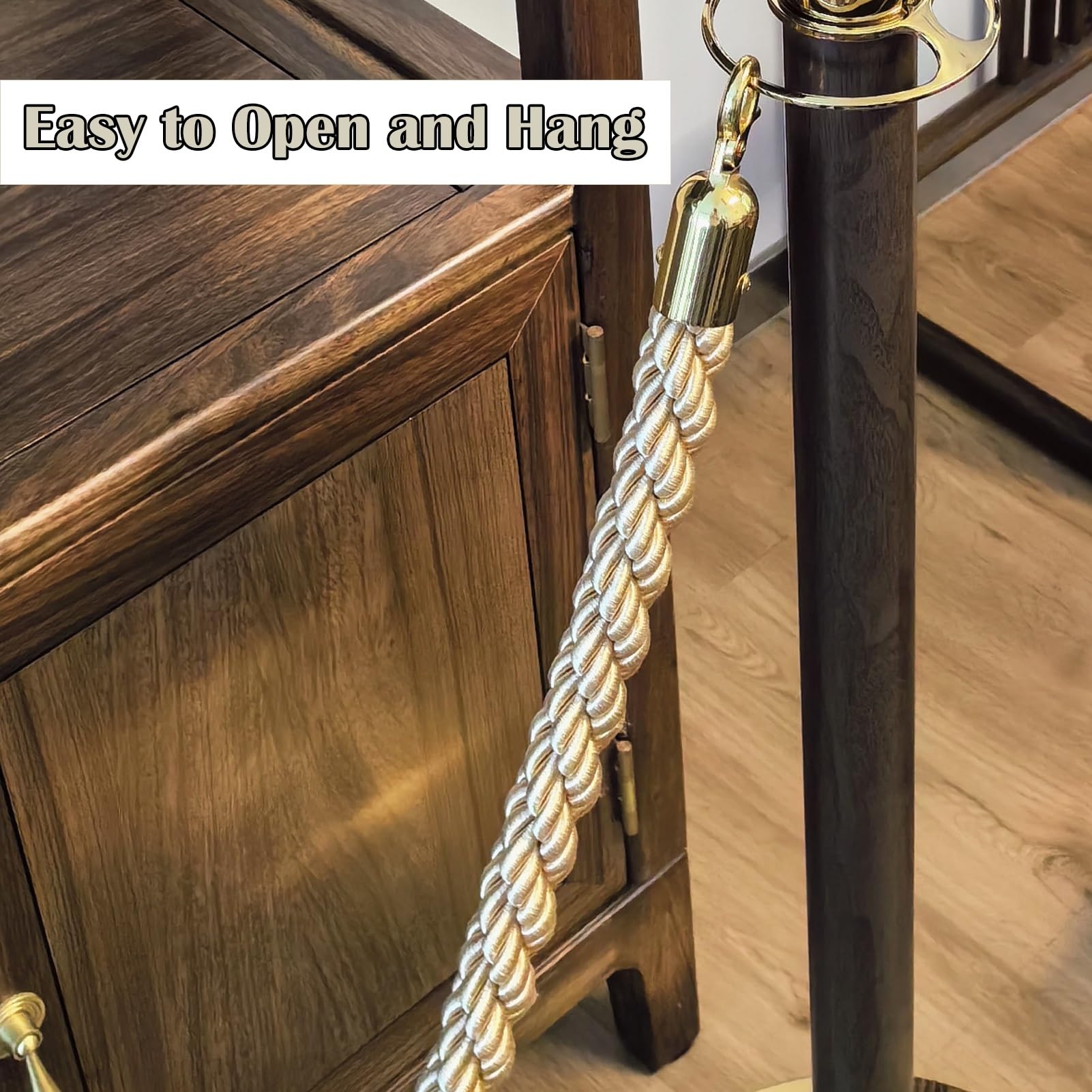 Corde de chanvre pour contrôle de foule Corde de sécurité torsadée avec mousqueton poli Hoo 2,7 m / 8.9ft Noir Idéal pour les événements et les conseils des visiteurs 1 pièce