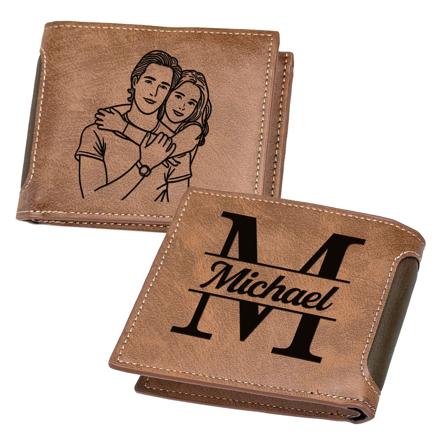 Tiannee Custom Wallets for Men, Personalized Gifts Wallet for Husband Dad, Customized Engraved Wallet with Name Photo Mens Leather Wallet Gifts for