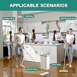JOYMOOP Mop and Bucket with Wringer Set, Hands Free Flat Floor Mop and Bucket, with 8 Washable Microfiber Pads, Wet and Dry Use, Floor Cleaning System